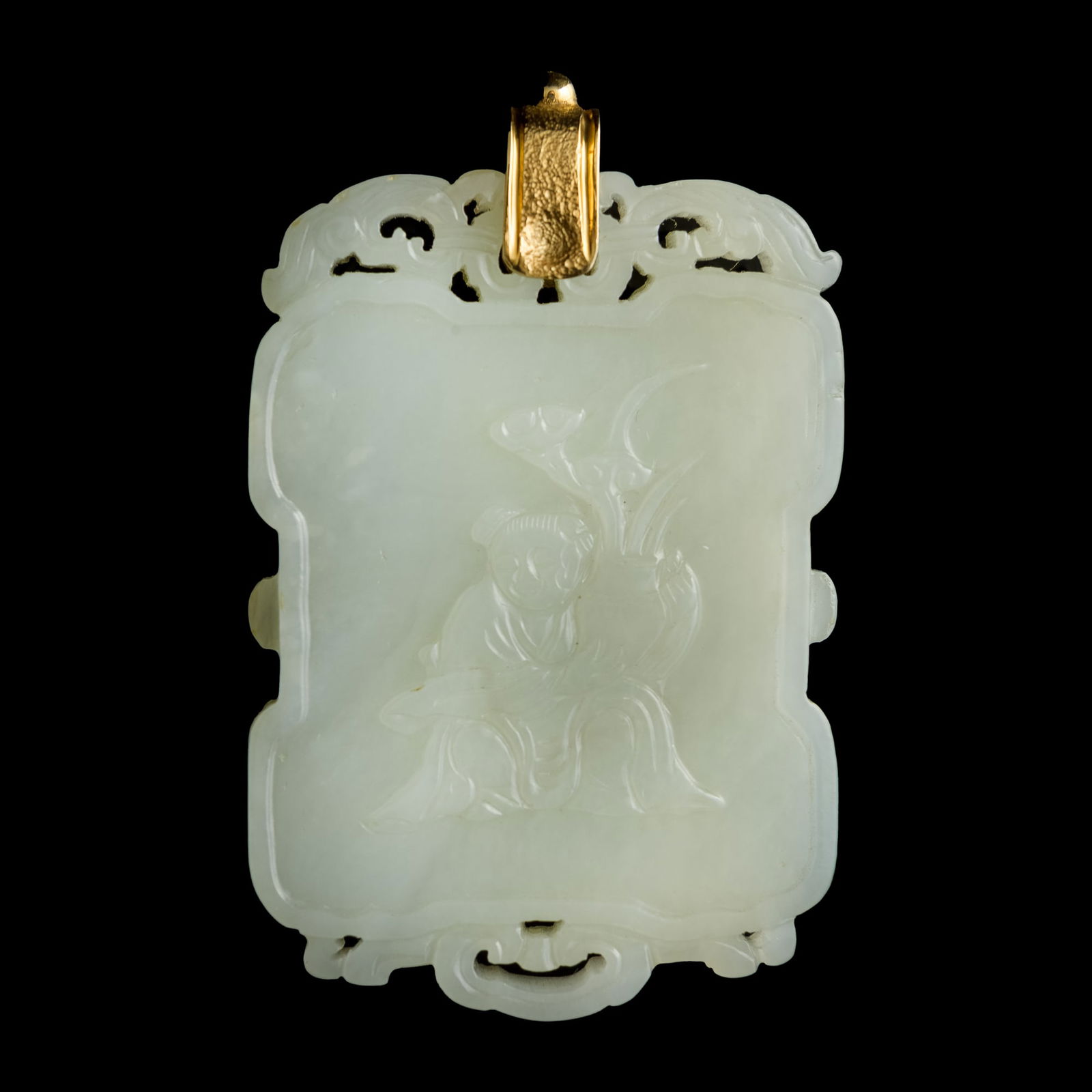 A Chinese white jade 'boy' and 'jixiang' plaque, 18th century (1 of 8)