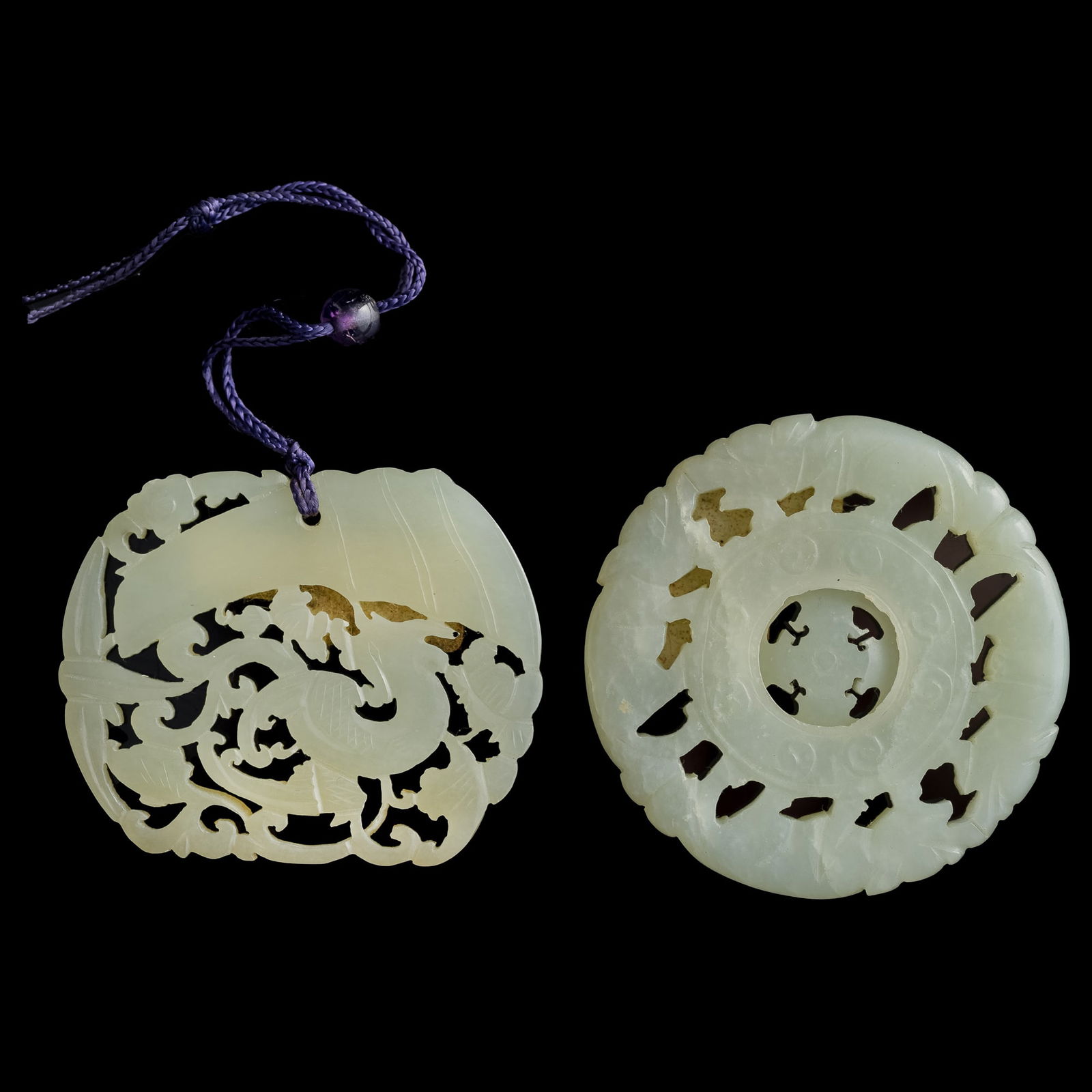 Two Chinese reticulated white jade pendants, 18th/19th century (1 of 10)