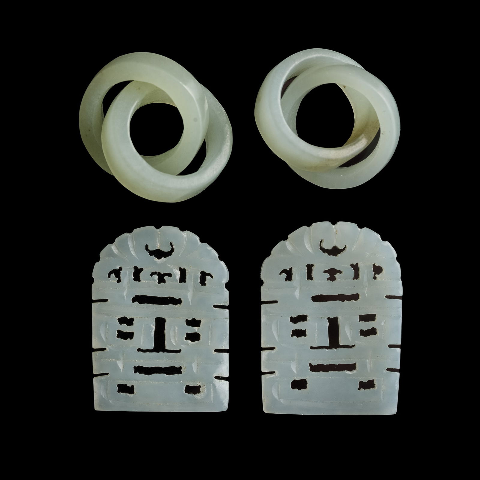 A pair of Chinese white jade pendants and a pair of earrings, 18th/19th century (1 of 8)