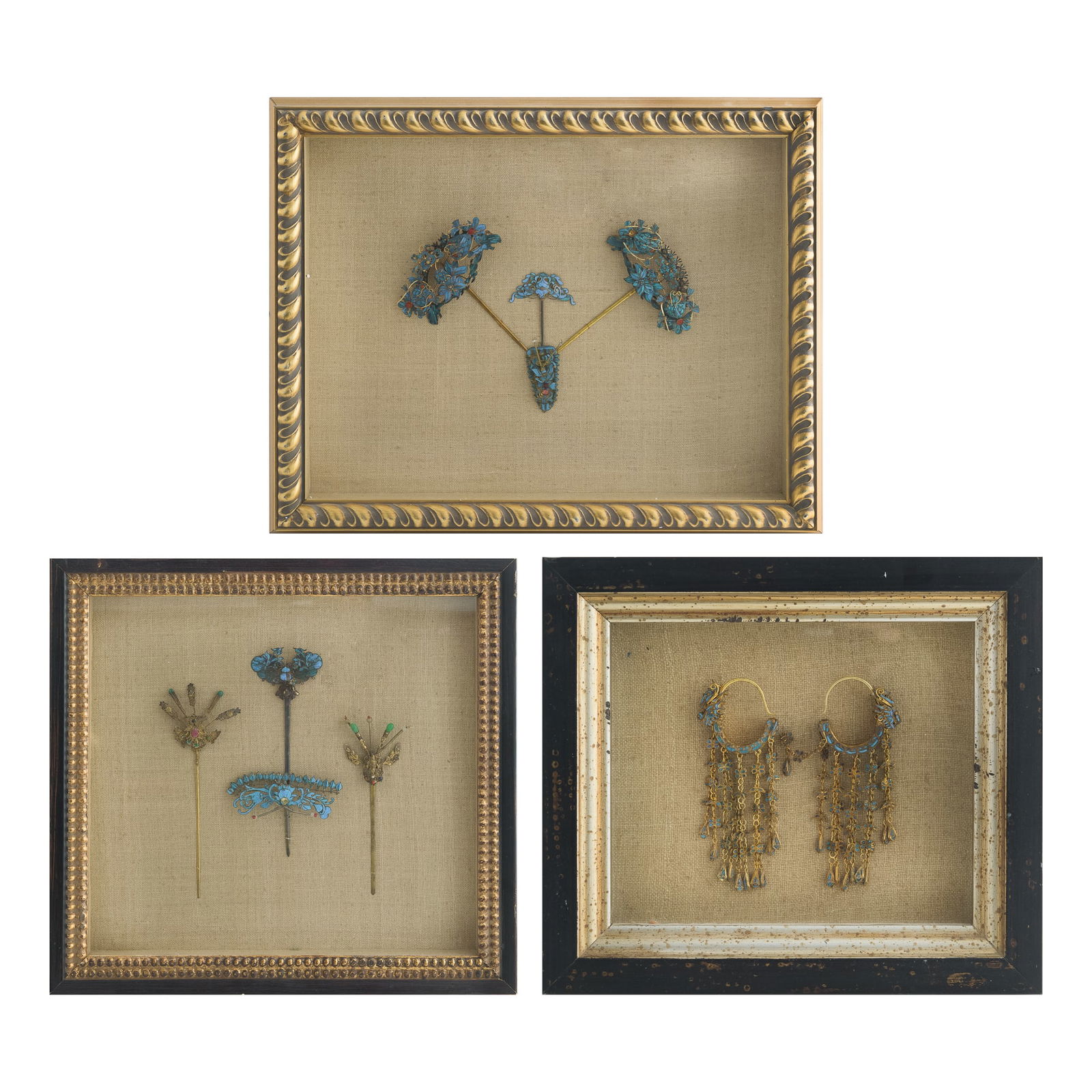 Six Chinese kingfisher feather ornaments (diancui), Qing dynasty (1 of 10)