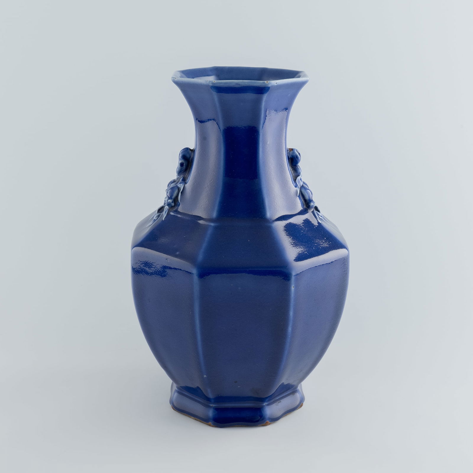 A Chinese sacrificial-blue glazed hexagonal vase, 19th century (1 of 9)
