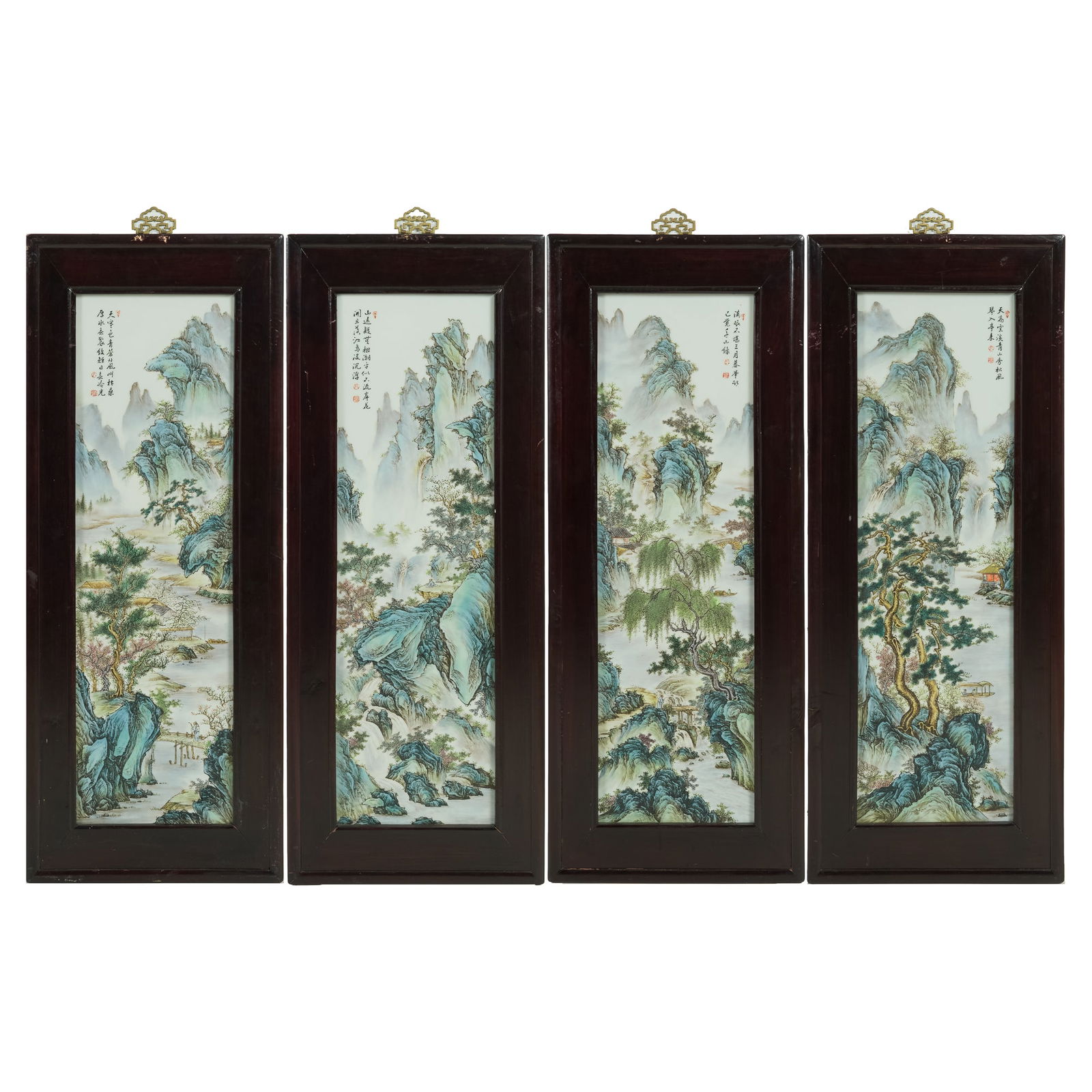A set of four Chinese famille rose 'landscape' porcelain plaques (1 of 12)