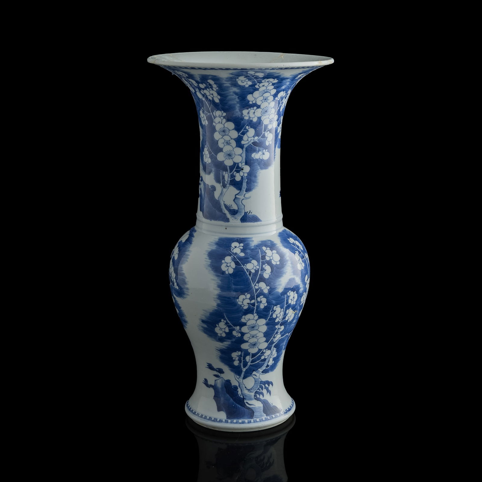 A Chinese blue and white 'floral' phoenix-tail vase, Kangxi period, Qing dynasty: A Chinese blue and white 'floral' phoenix-tail vase Kangxi period, Qing dynasty H: 18, Dia: 8 7/8 in. (H: 45.7, Dia: 22.5 cm.) Private collection, Morro Bay, California.