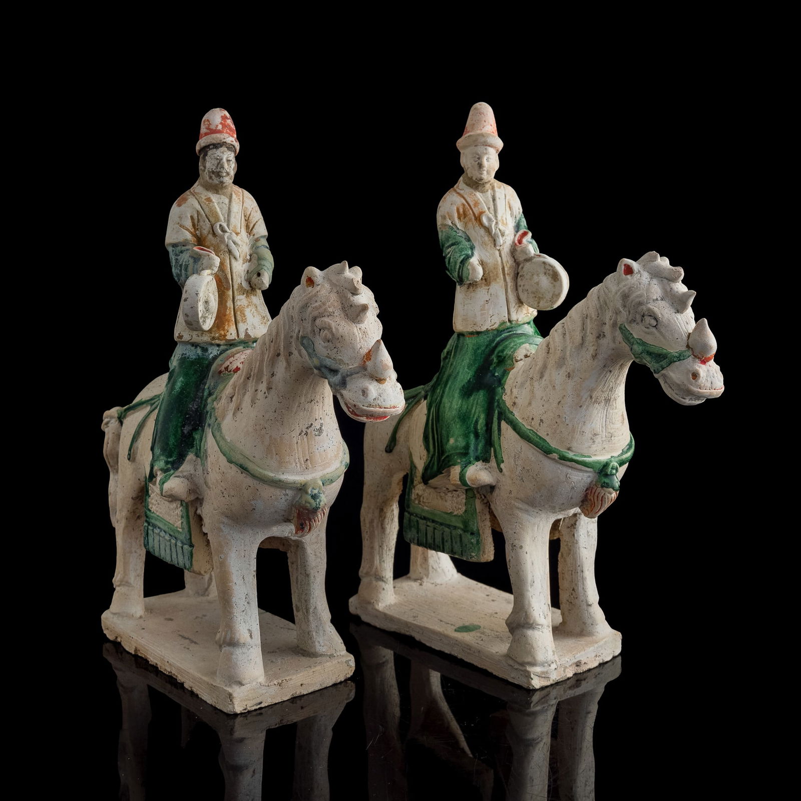 A pair of Chinese equestrian pottery figures, Ming dynasty (1 of 9)