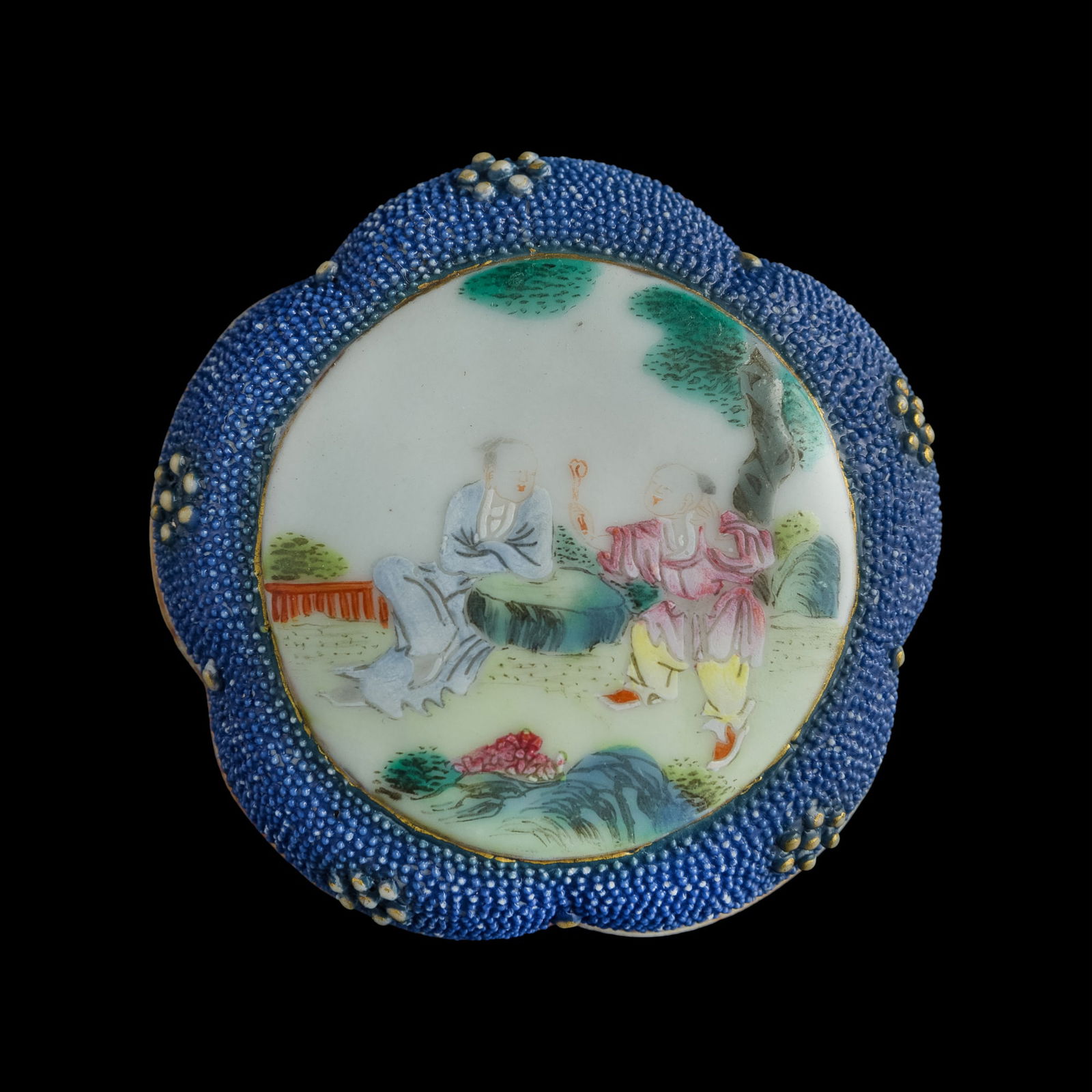 A Chinese blue-ground famille rose seal paste box, Qianlong period, Qing dynasty (1 of 11)