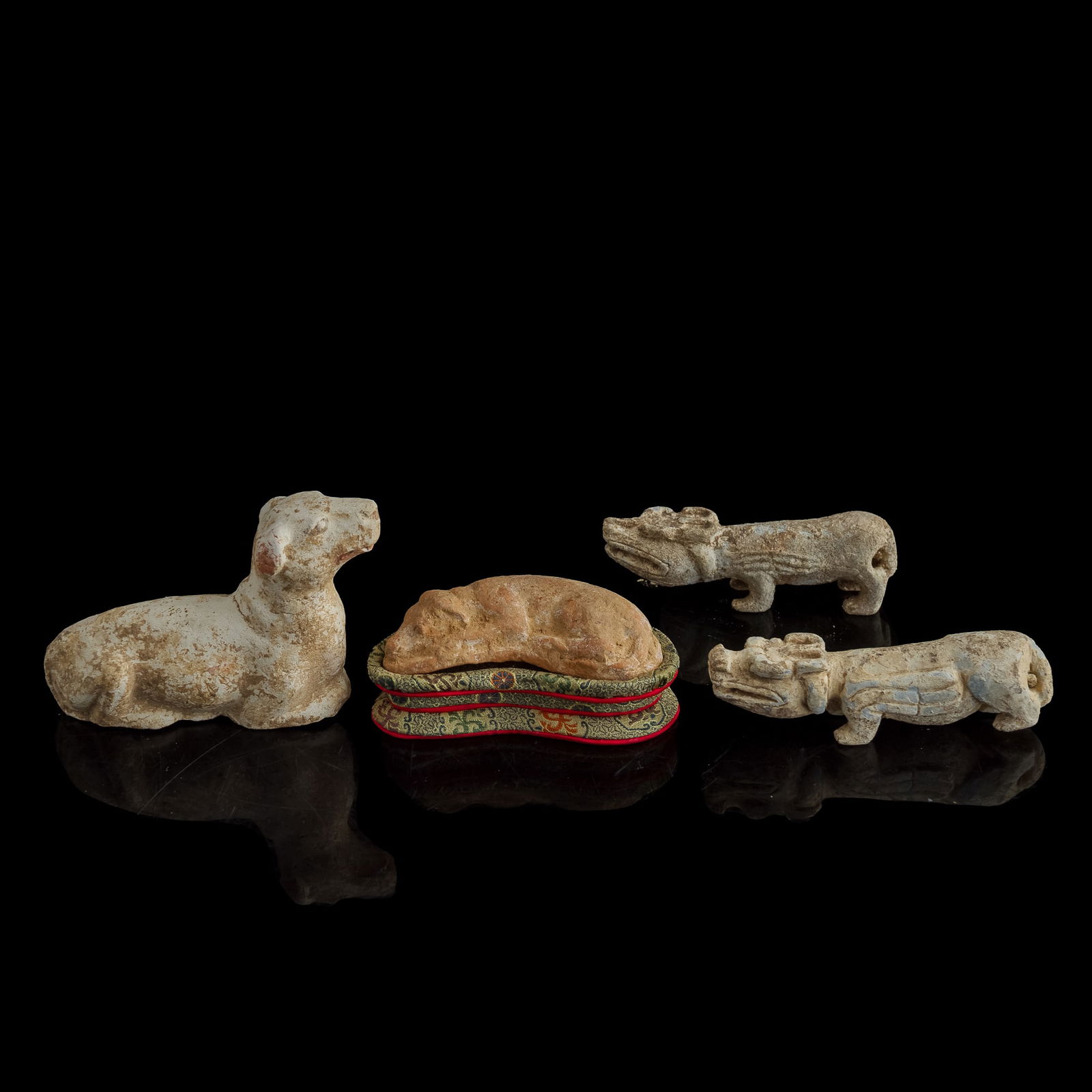 Four Chinese pottery dogs, Han dynasty (1 of 6)