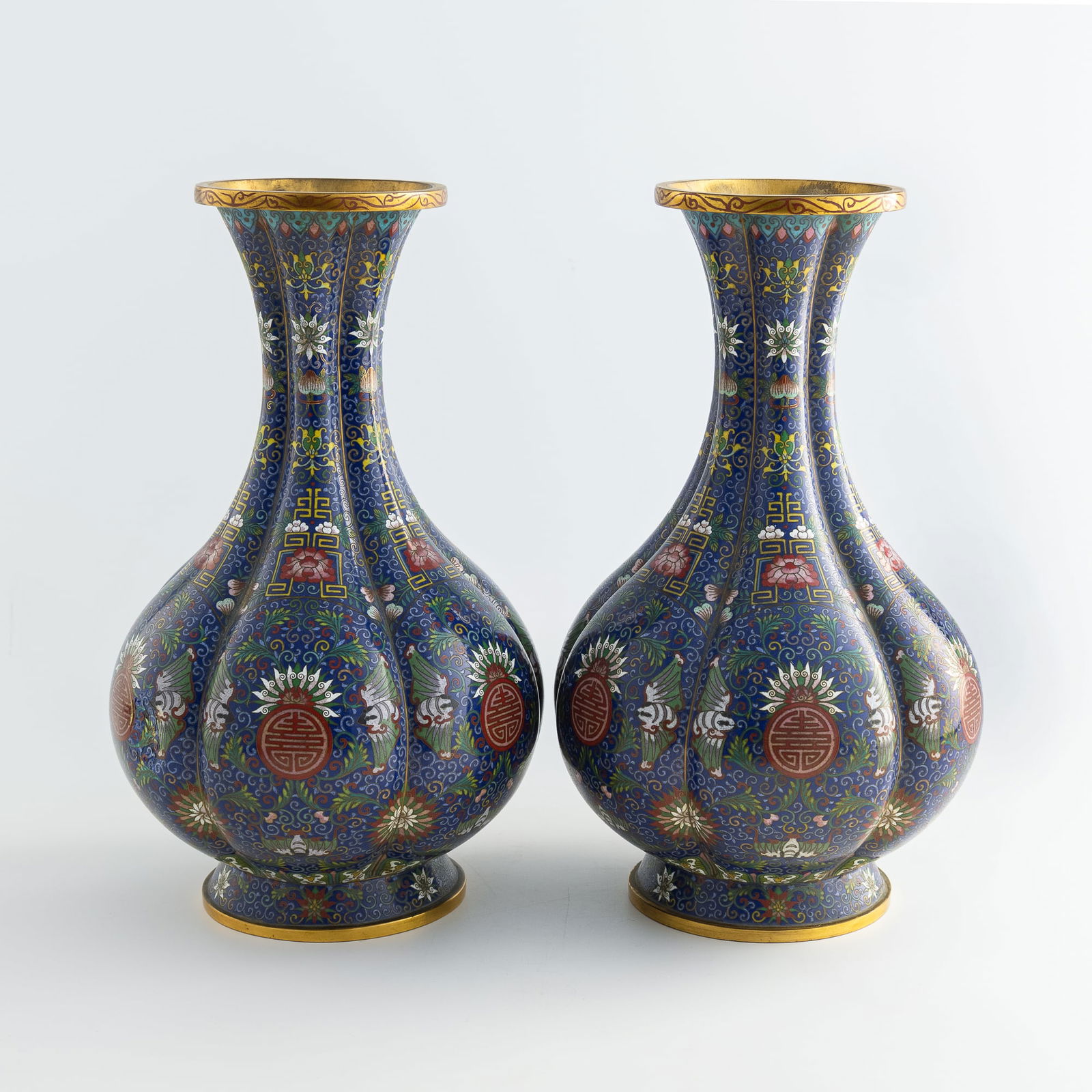 A pair of Chinese cloisonne melon-form vases, by Laotianli workshop, late 19th century (1 of 11)