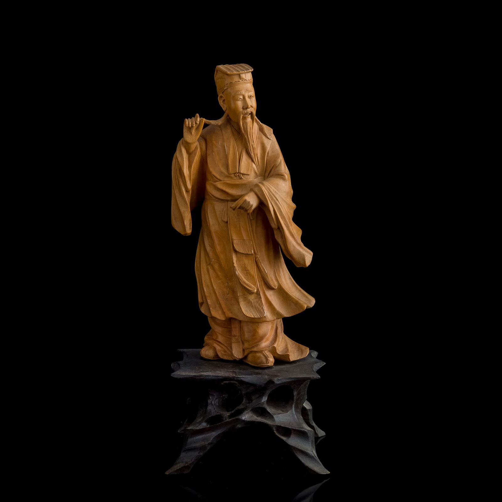 A Chinese boxwood carving of a scholar, Republic period (1 of 7)