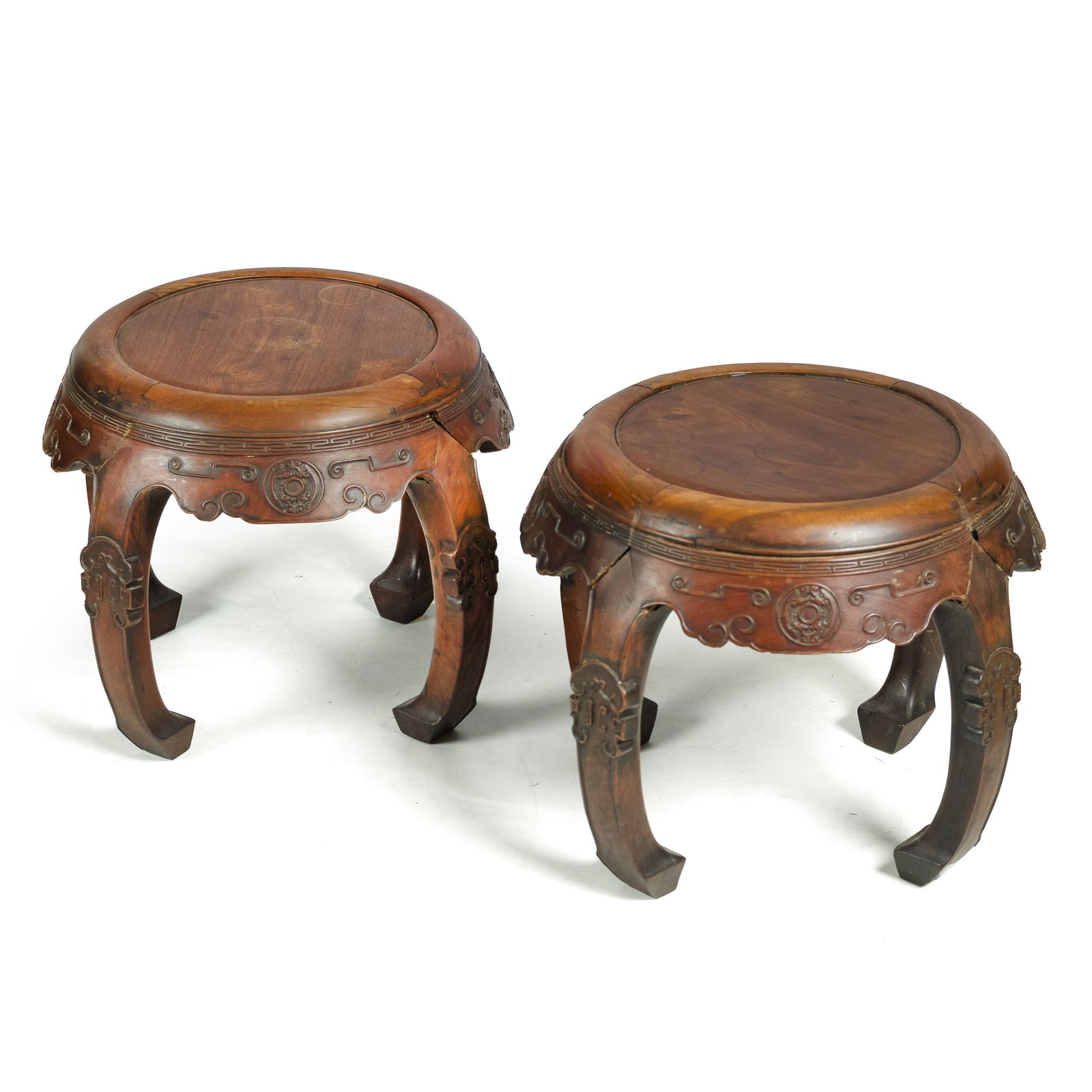 A pair of round Chinese hardwood stools, 19th century (1 of 6)