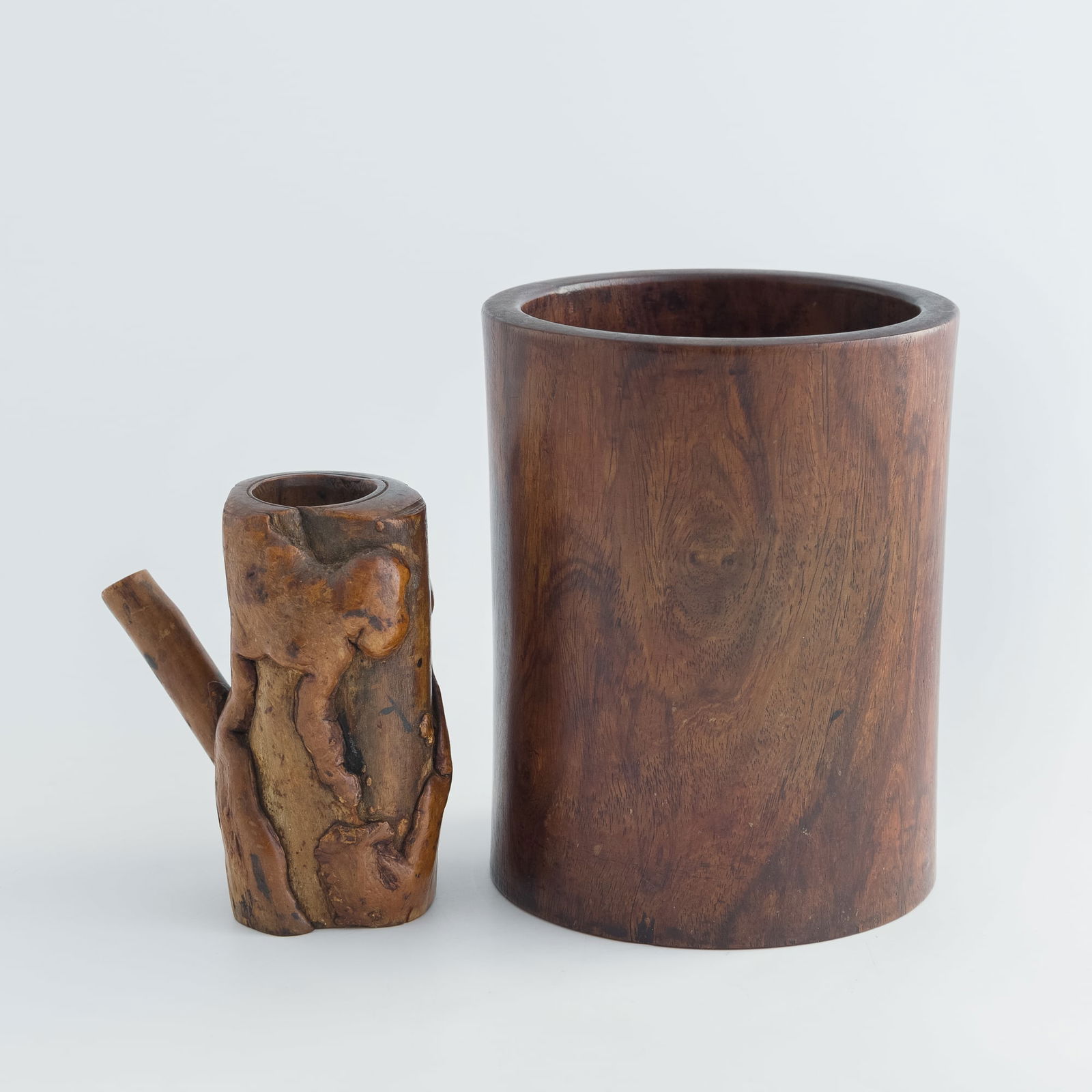 A Chinese huanghuali brush pot and a boxwood brush pot, 18th century (1 of 8)