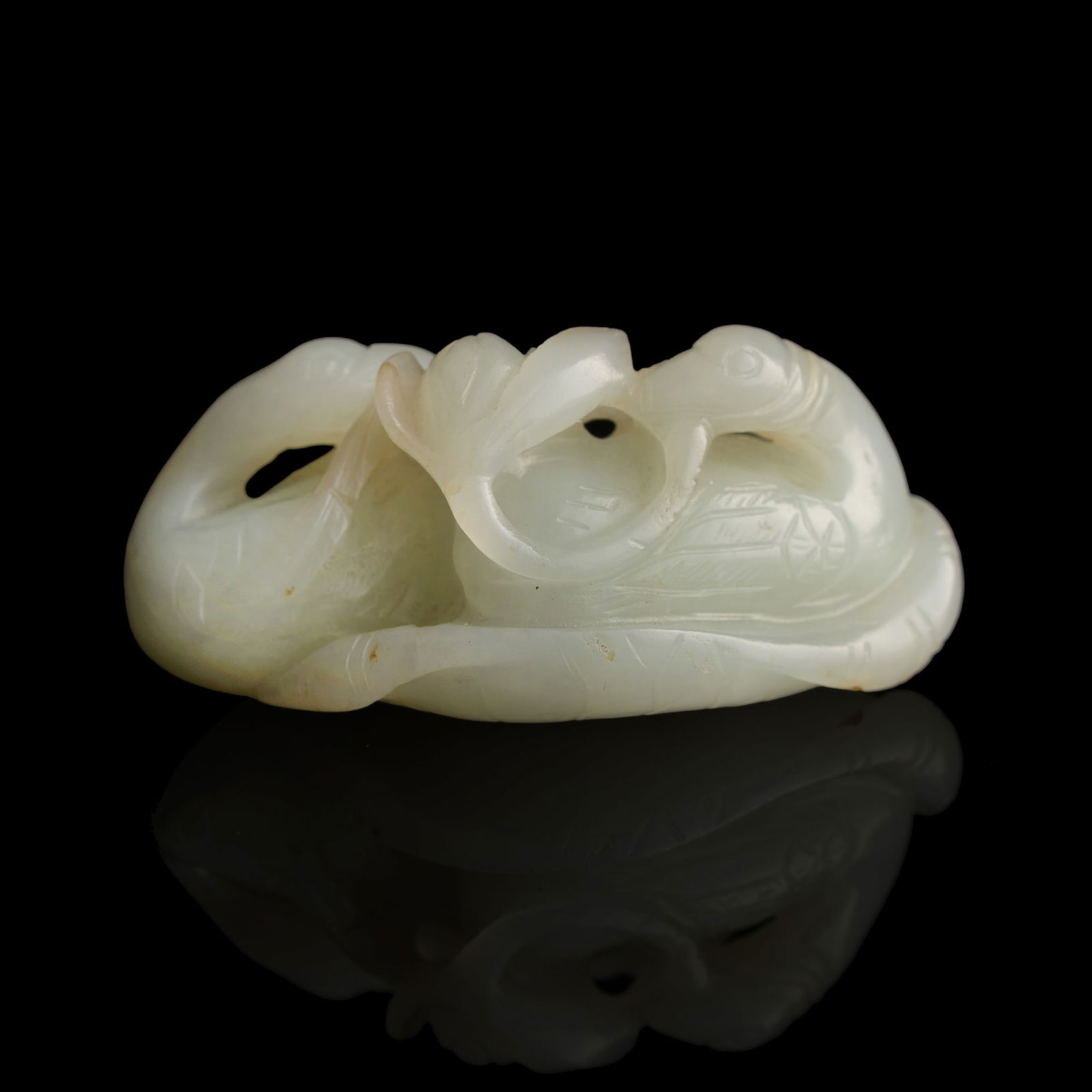 A Chinese white jade pendant of mandarin ducks, 18th century (1 of 6)