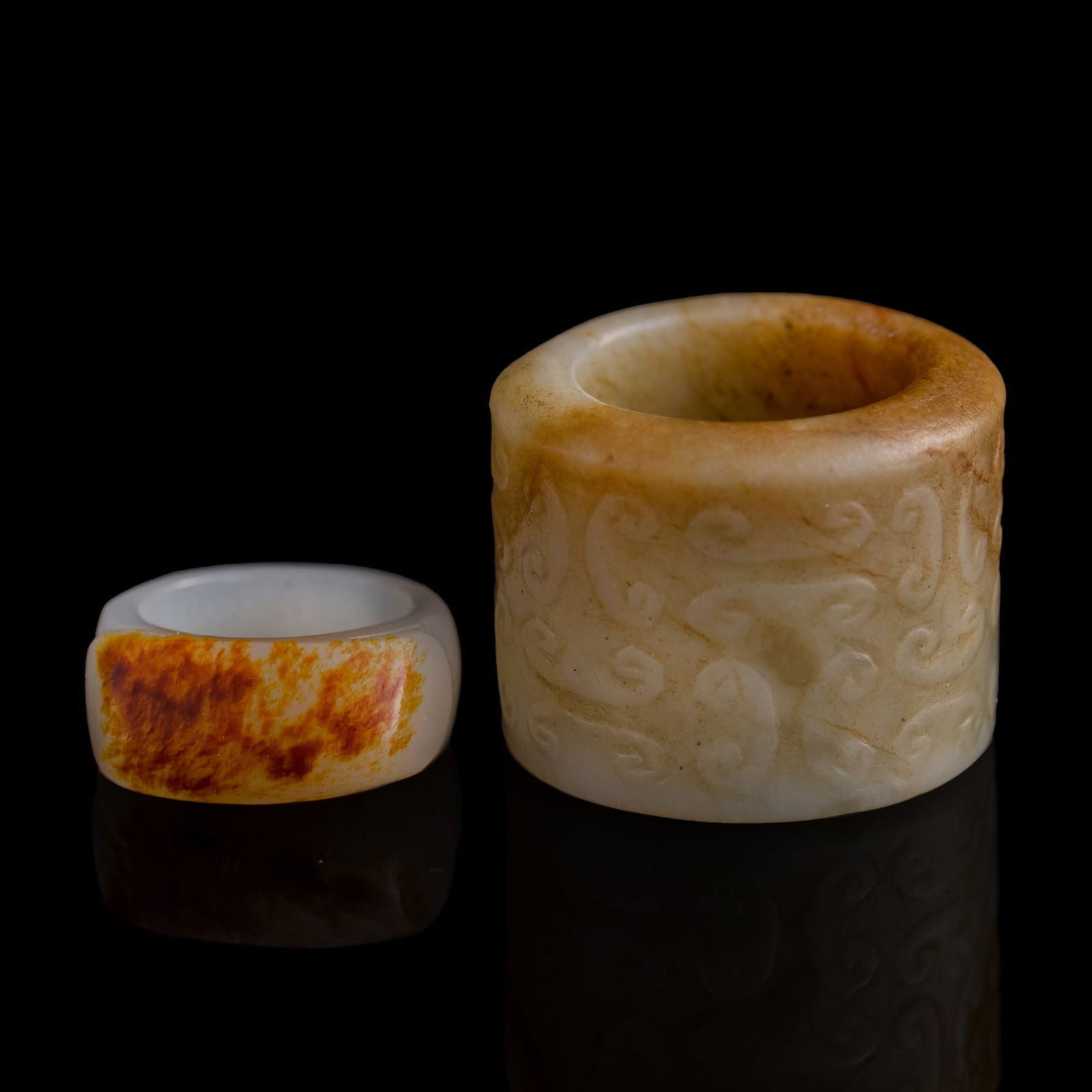 A Chinese jade archer's ring and a saddle ring, 18th century (1 of 8)