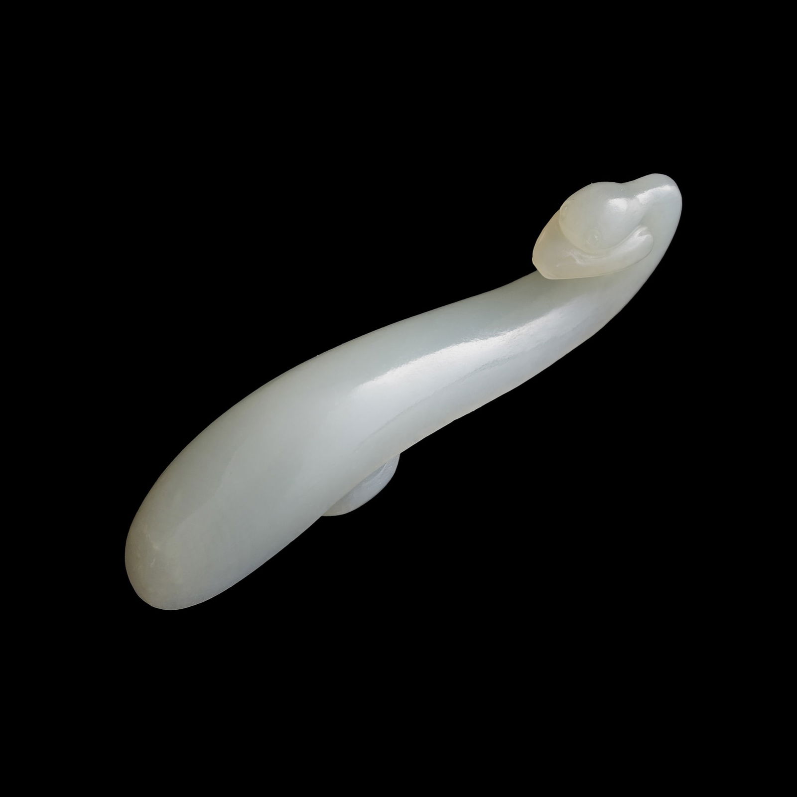 A Chinese white jade dragon hook with a goose-head terminal, Ming dynasty (1 of 8)