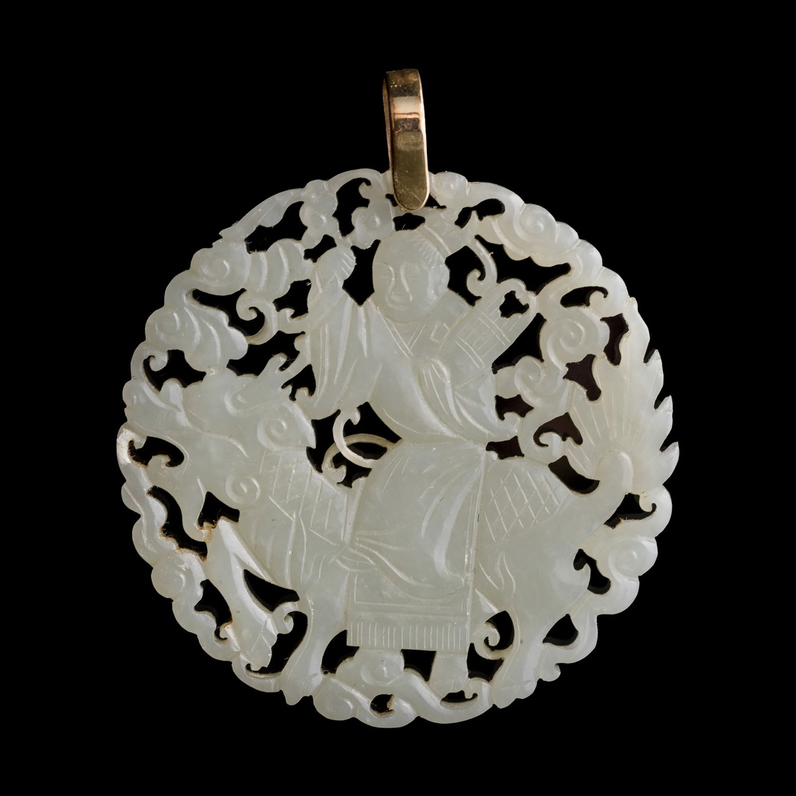 A Chinese reticulated white jade pendant, early 19th century (1 of 7)
