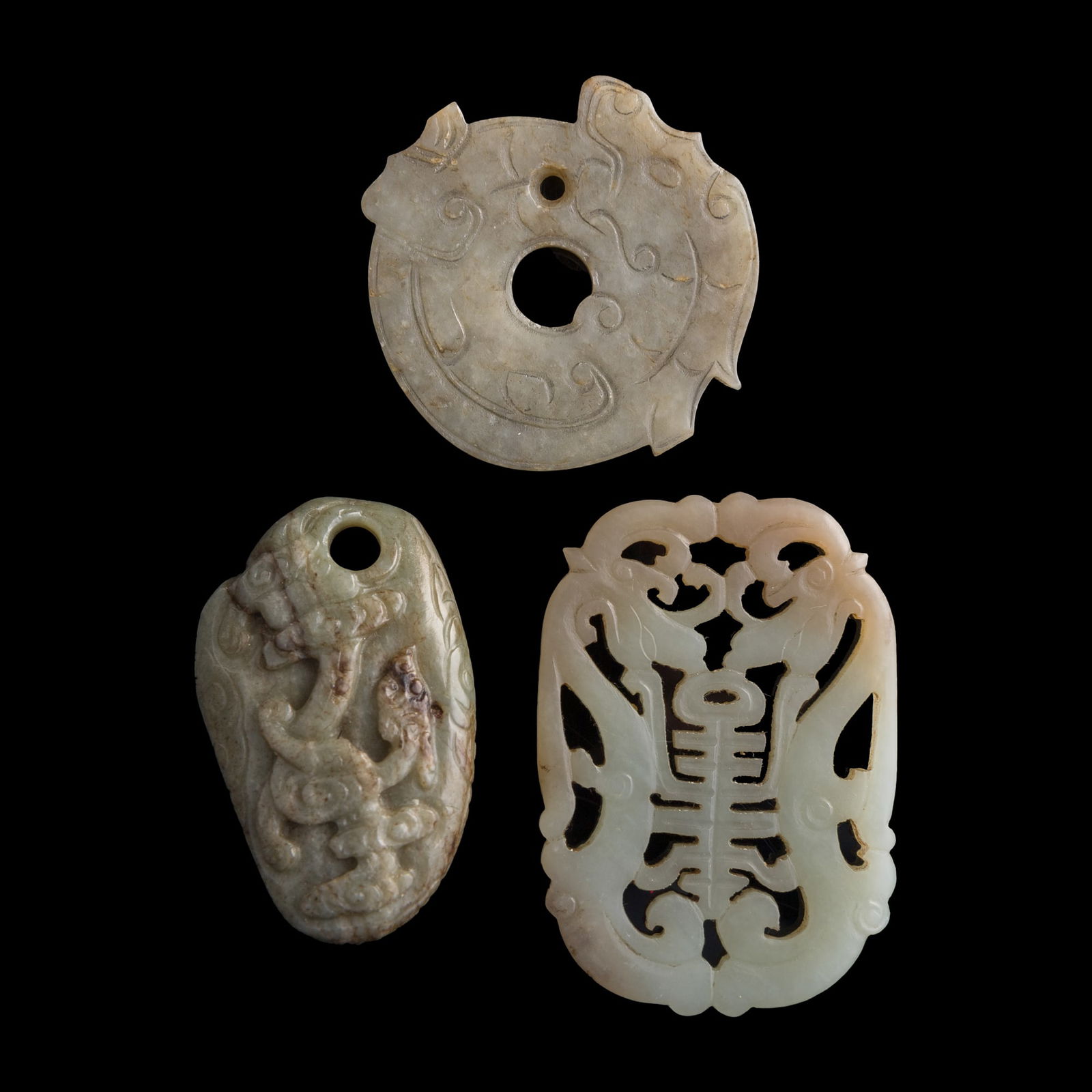 Three assorted Chinese jade carvings, Ming/Qing dynasty (1 of 9)