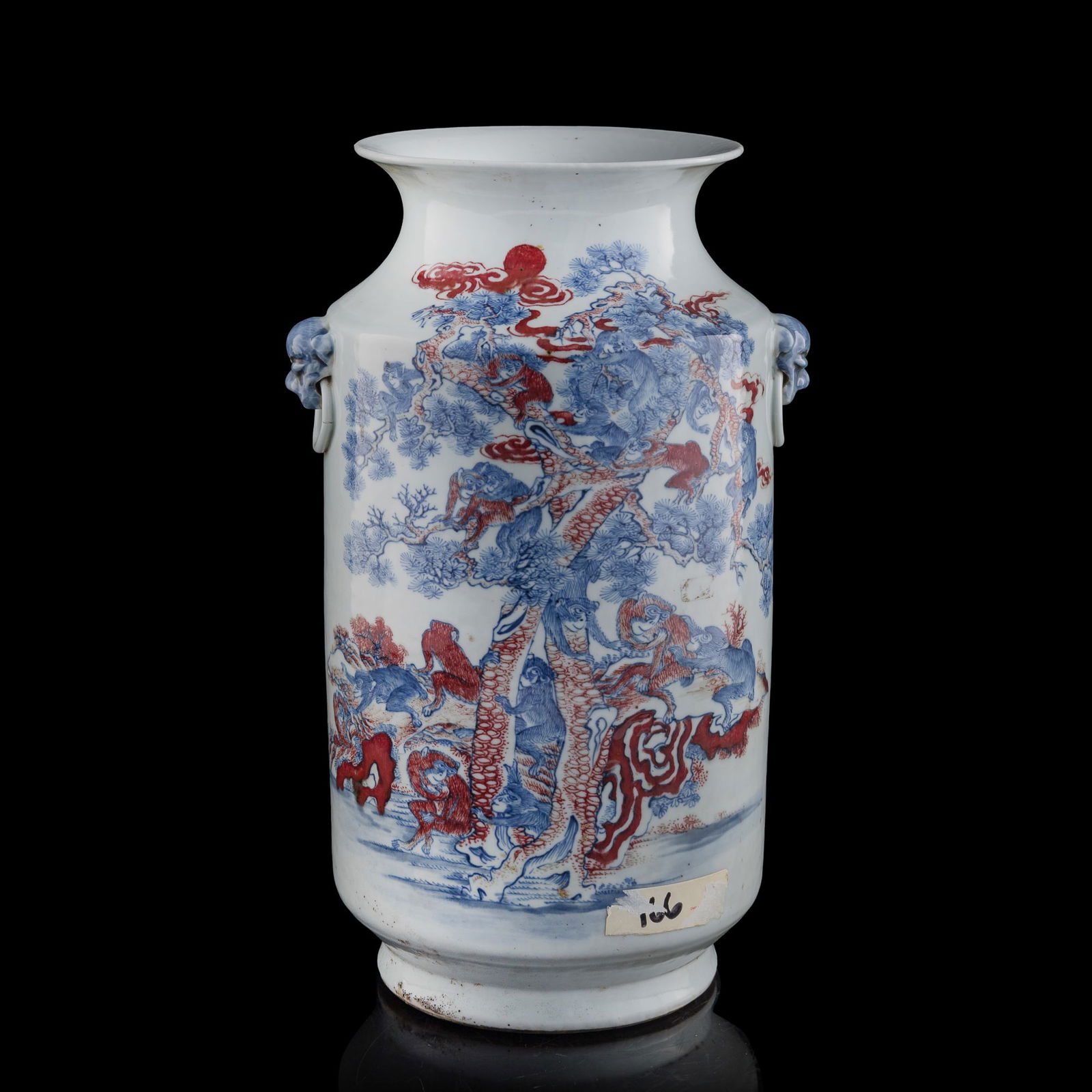 A Chinese blue and copper-red-underglazed 'monkey' lantern vase, 19th century (1 of 9)