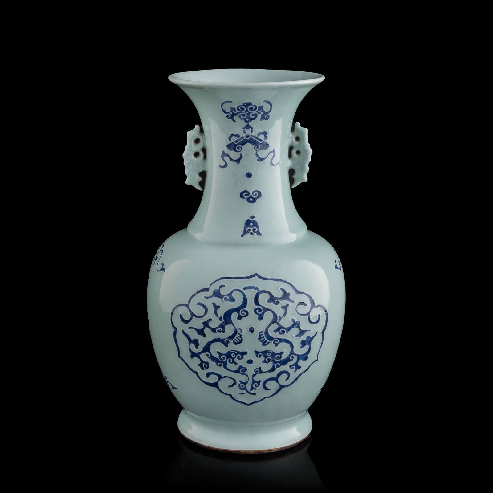 A Chinese celadon-ground blue and white 'chilong' vase, Qianlong period, Qing dynasty (1 of 10)