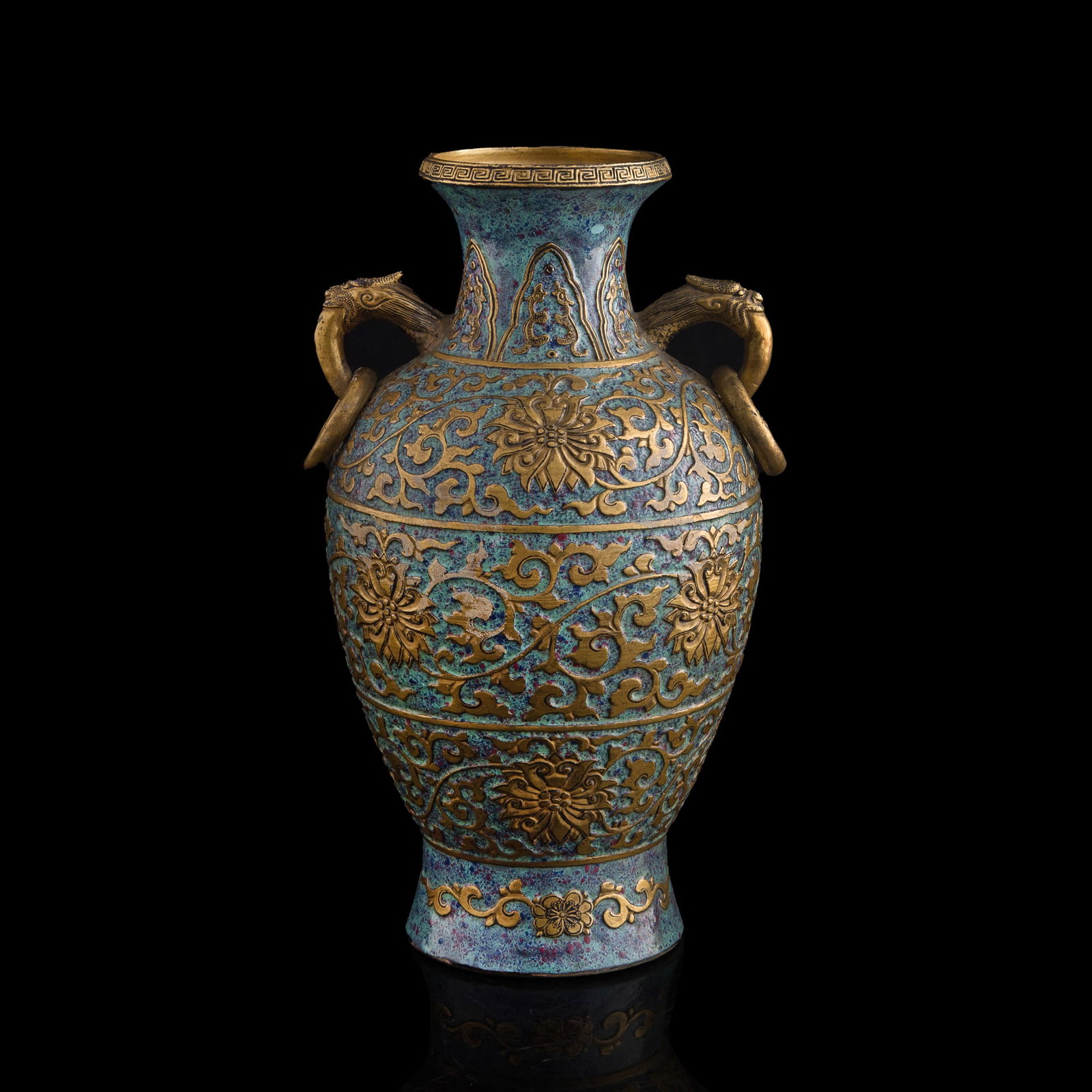 A Chinese bronze-imitating glazed zun vase, late 19th century (1 of 10)
