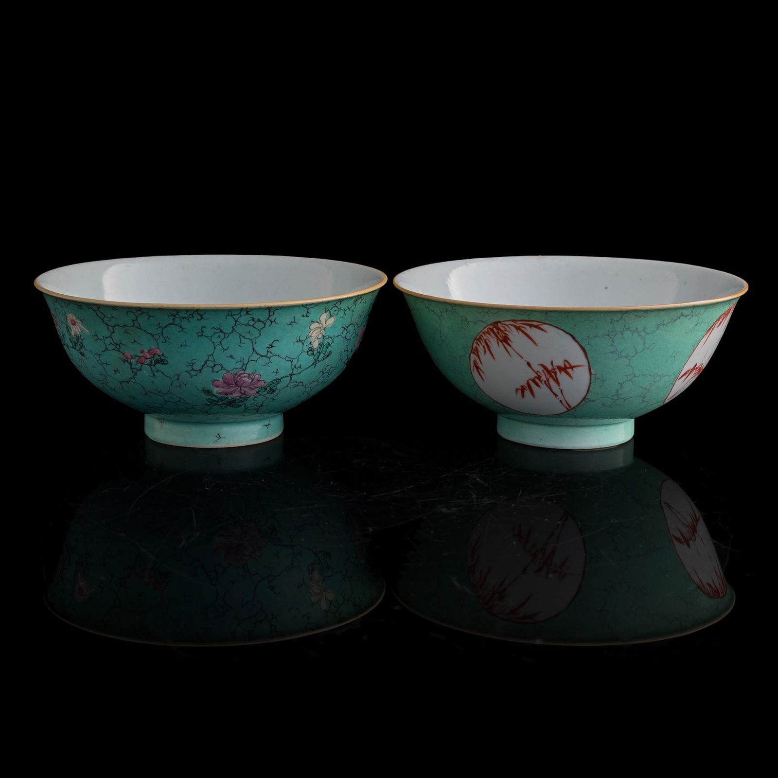 Two Chinese turquoise-ground famille rose bowls, Qianlong period, Qing dynasty (1 of 11)