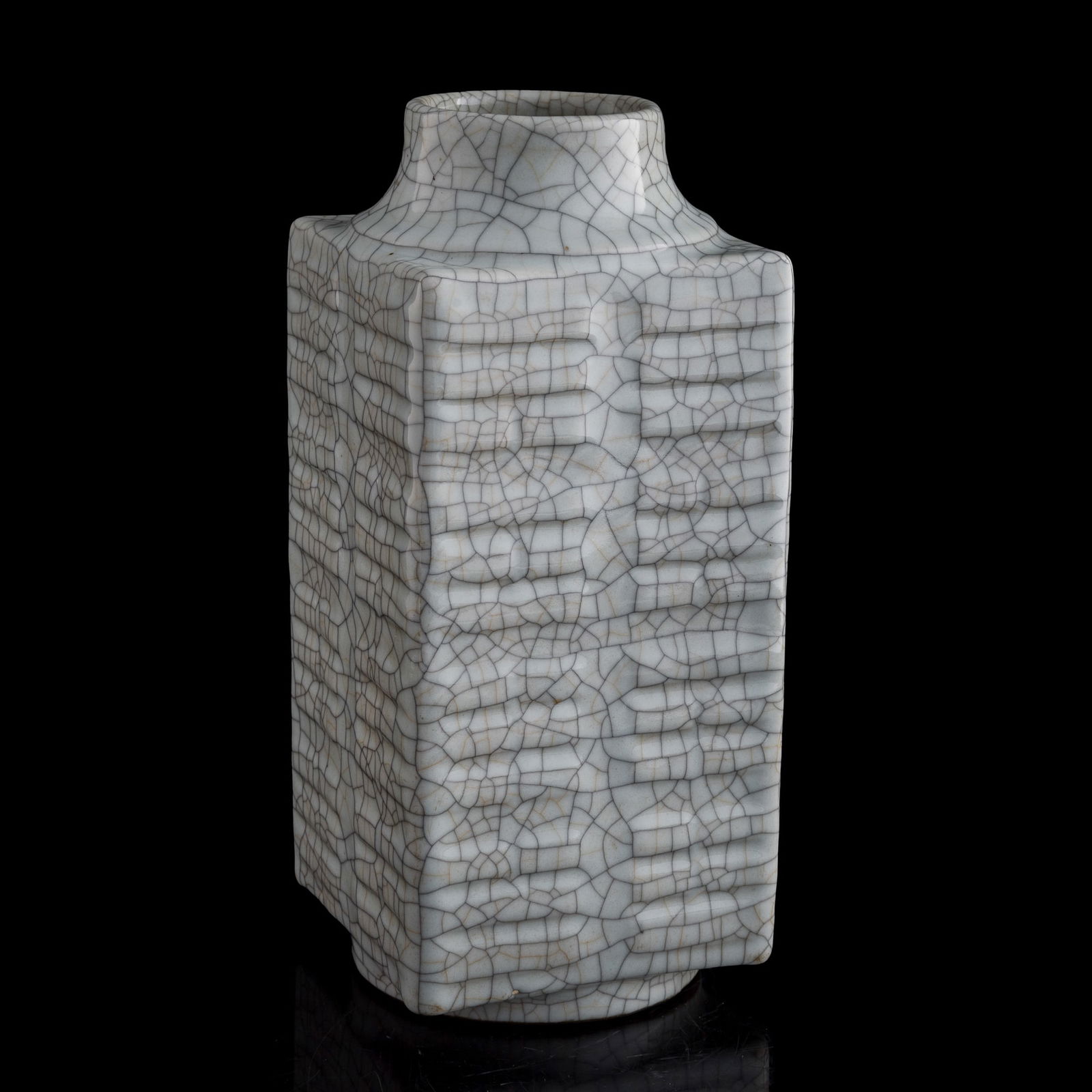 A Chinese Ge-glazed 'bagua' cong-form vase, 18th century (1 of 9)