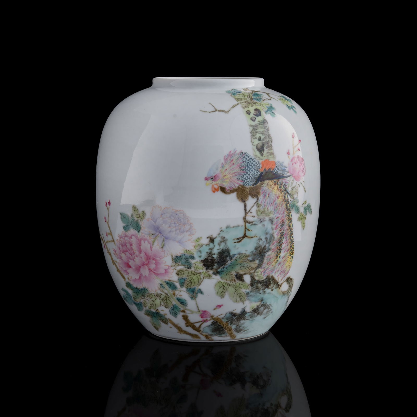 A Chinese famille rose 'flower and bird' jar, Republic period (1 of 8)