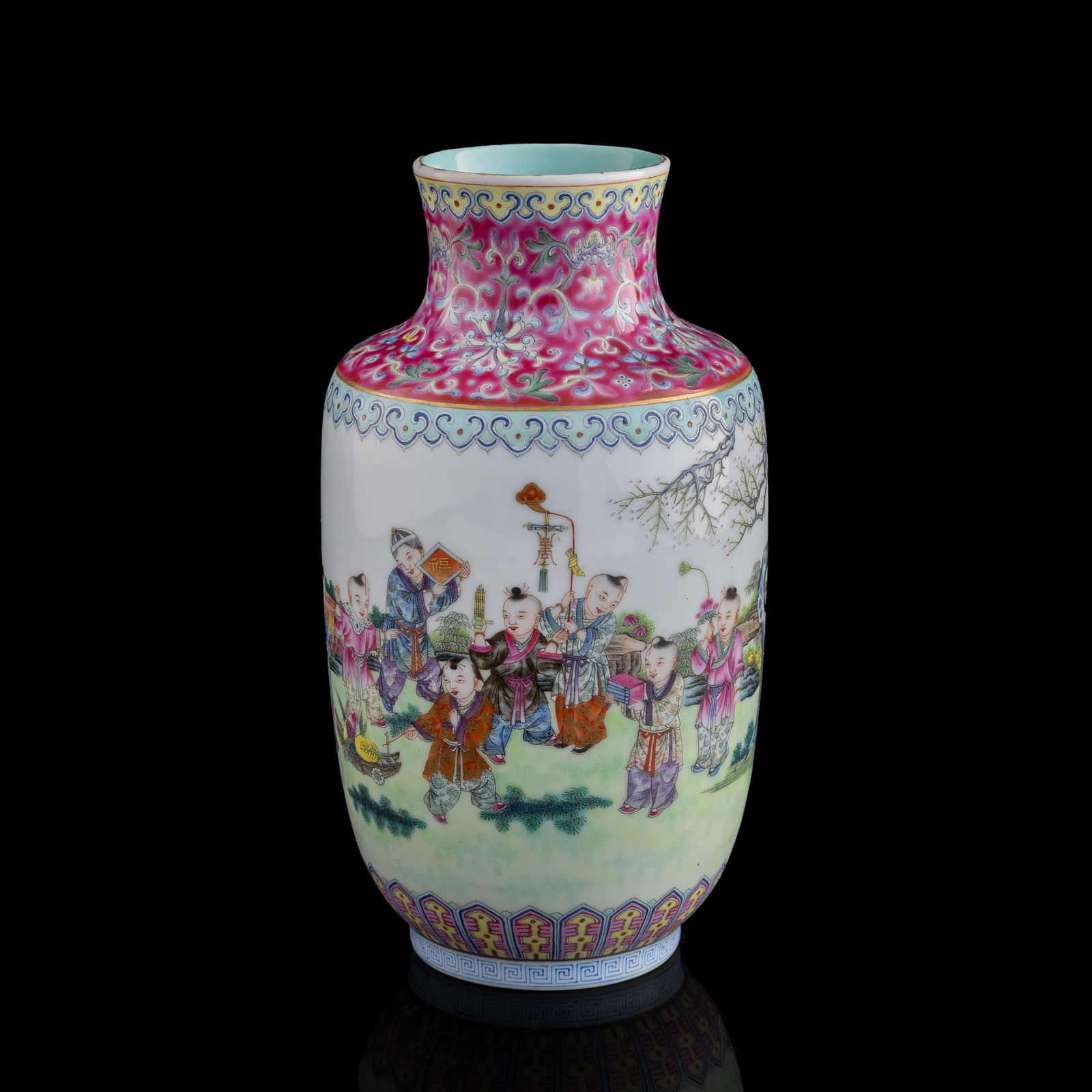 A Chinese famille rose and ruby red lantern vase, Tongzhi period, Qing dynasty (1 of 11)