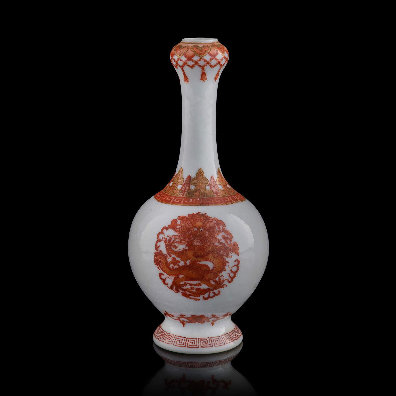 A Chinese gilt-decorated iron red garlic-head vase, Republic period (1 of 9)