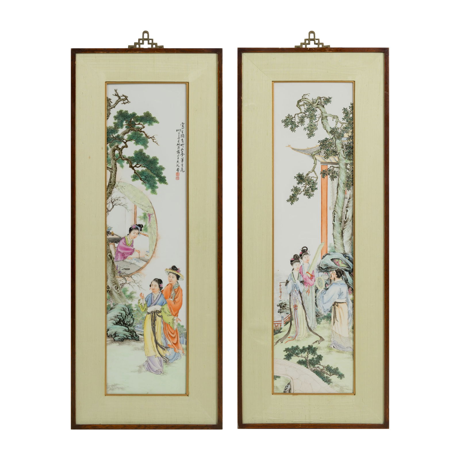 Two Chinese famille rose porcelain plaques, one by Wang Dafan (1888-1961), one unsigned (1 of 8)