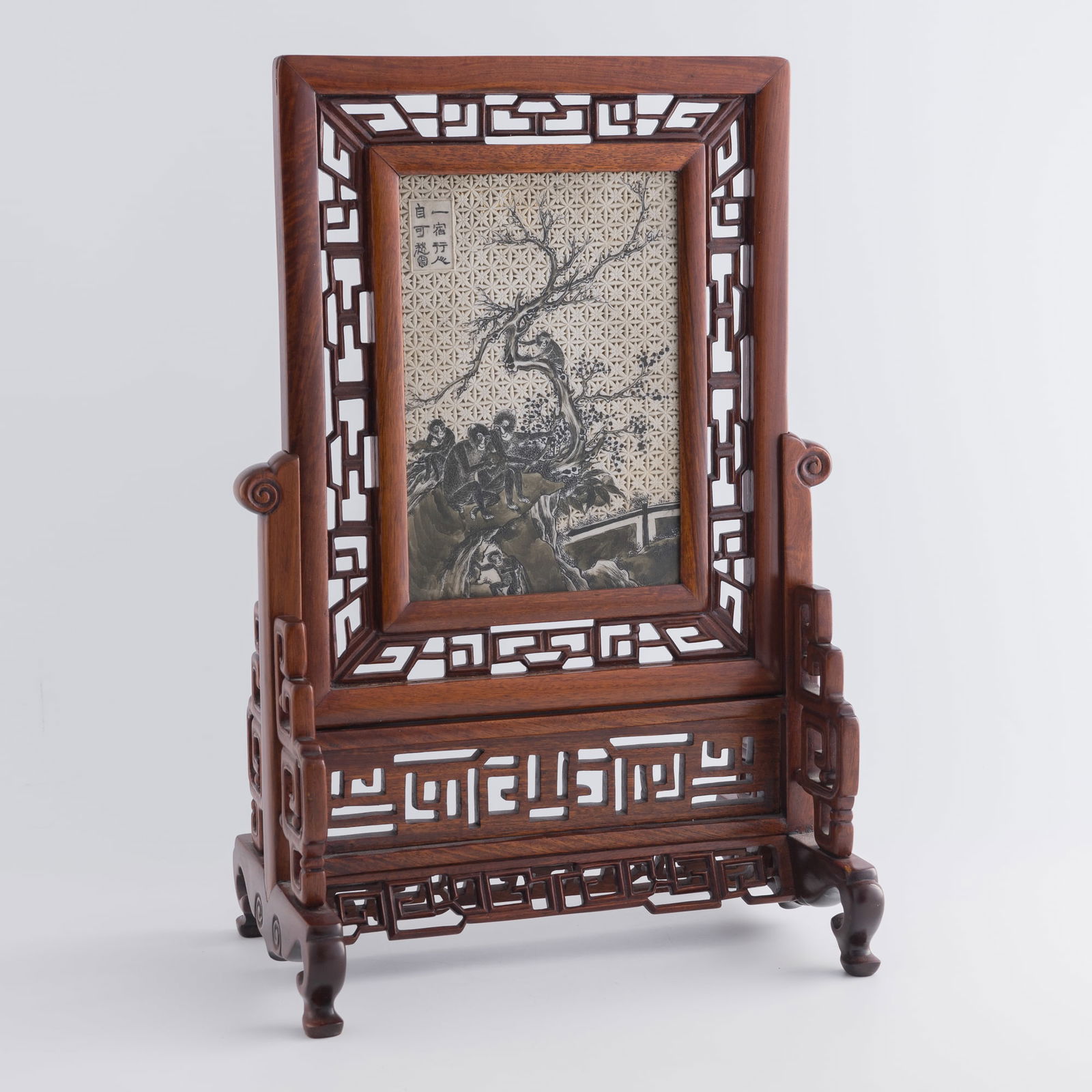 A Chinese ink-painted biscuit porcelain table screen, Republic period (1 of 9)