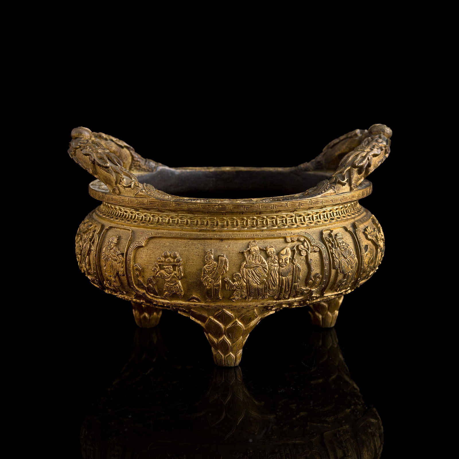 A Chinese gilt-bronze 'immortals' incense burner, Qianlong period, Qing dynasty (1 of 14)