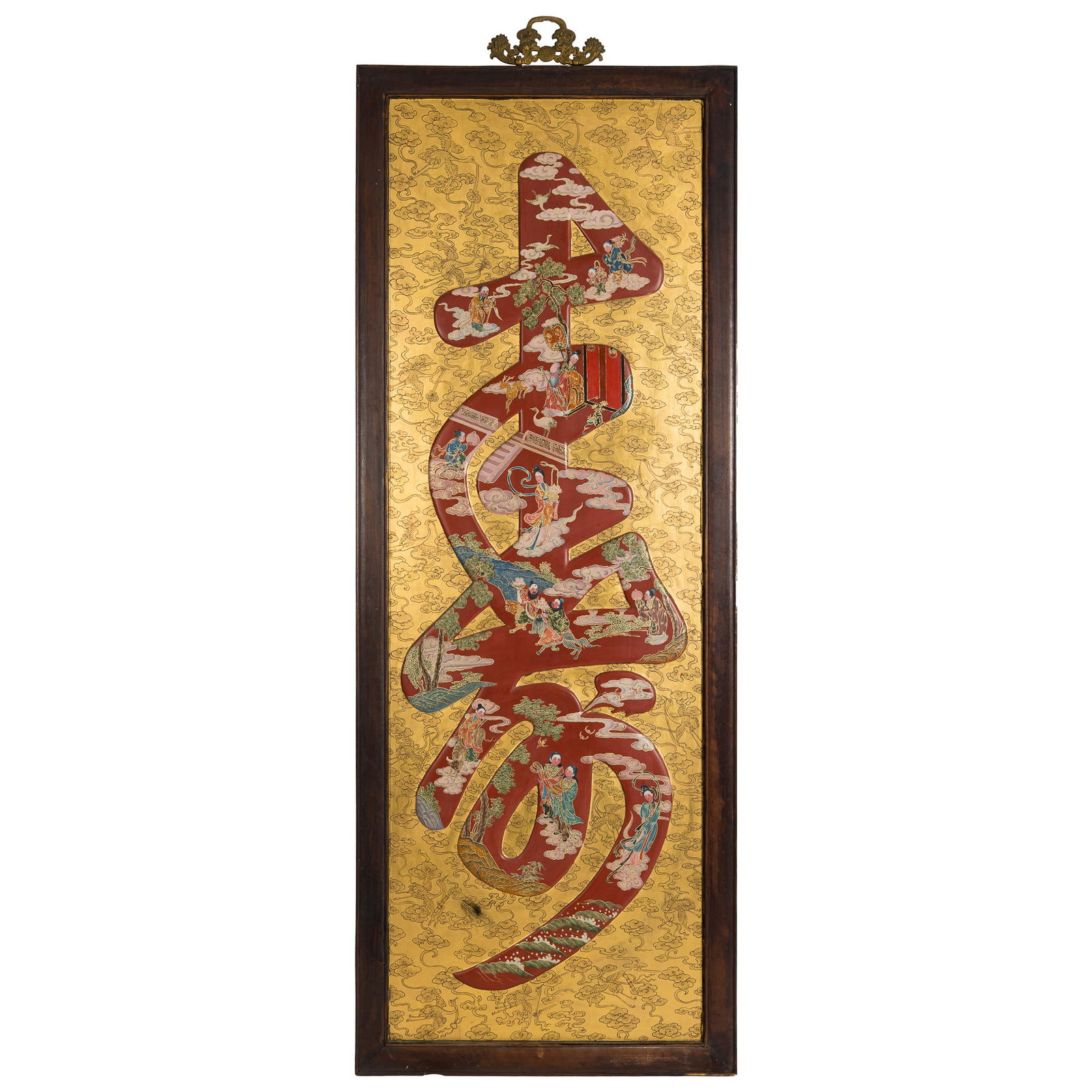 A Chinese gilt-ground painted 'shou' character panel, Republic period (1 of 7)