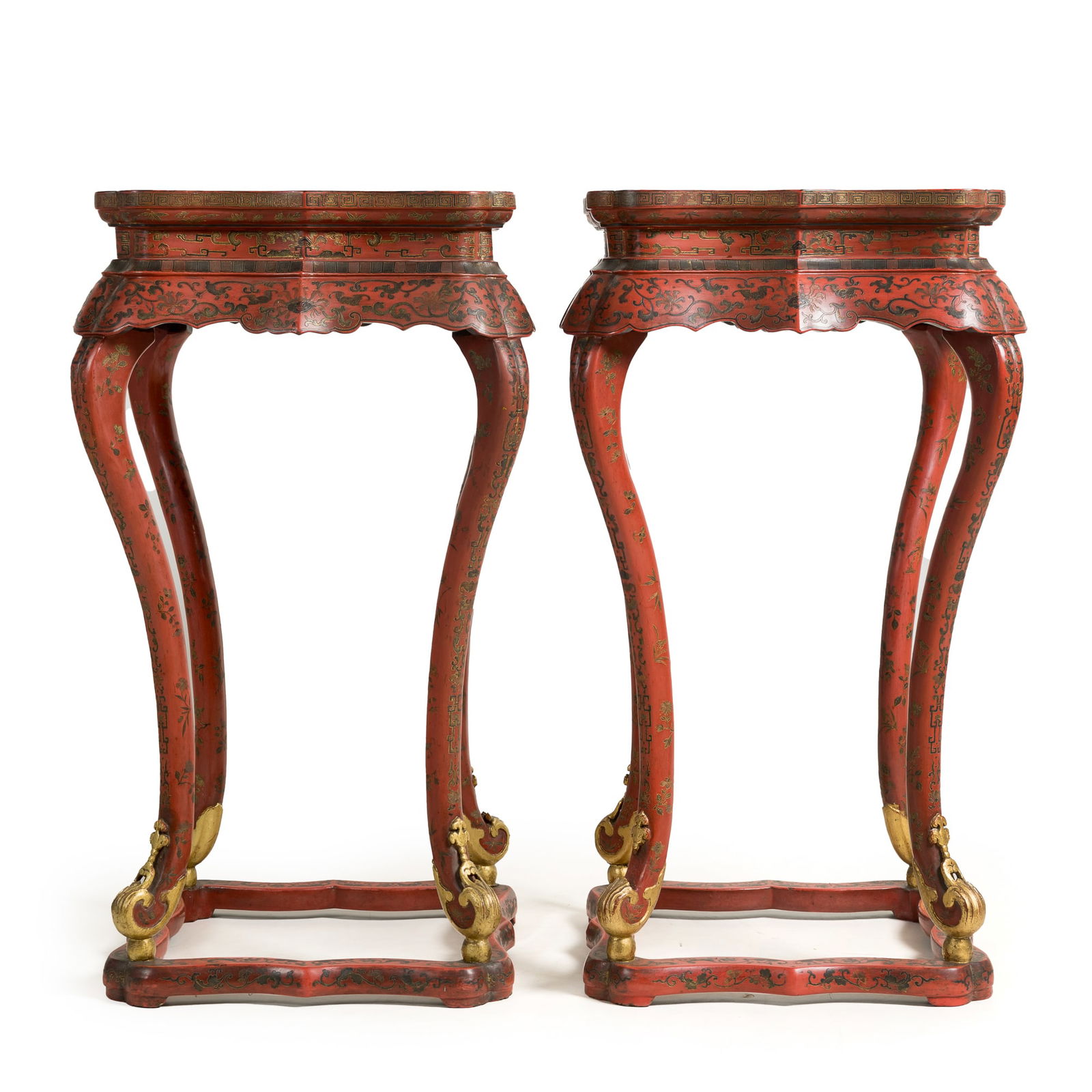 A pair of Chinese red lacquer 'elephant-and-vase' incense tables, 18th century (1 of 12)