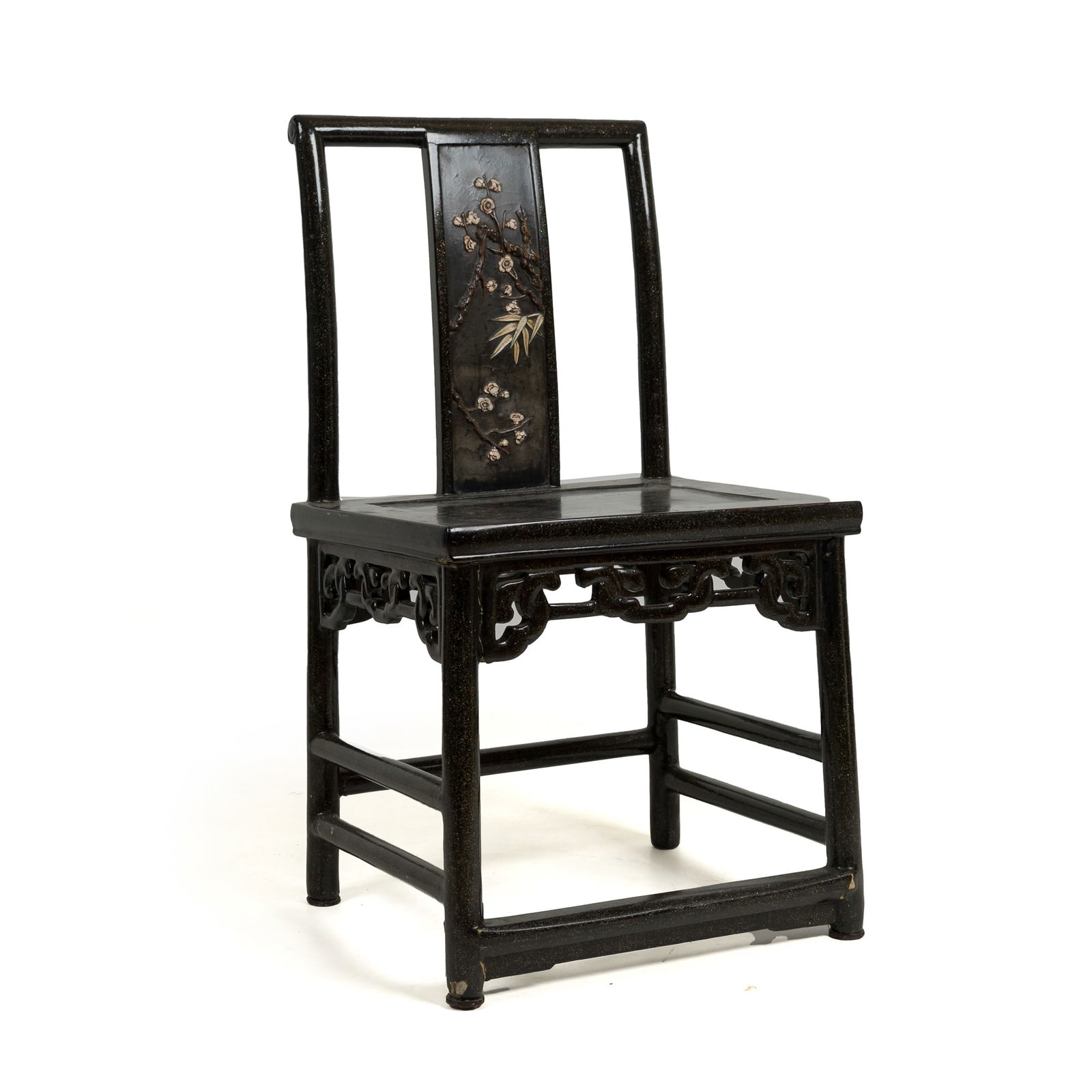 A Chinese black lacquer hardstone-inlaid 'bamboo and prunus' chair, 18th century (1 of 11)