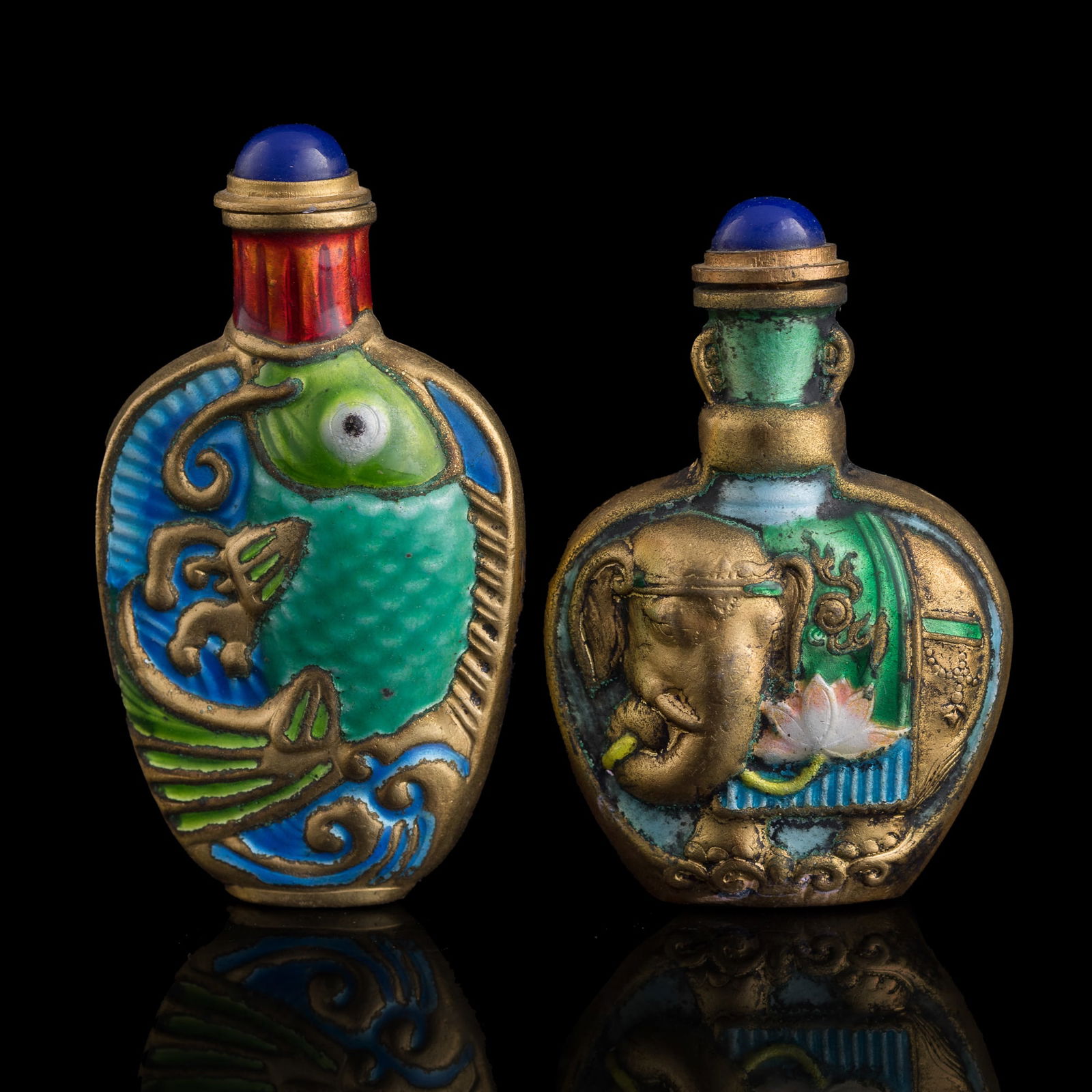 Two Chinese enameled metal snuff bottles, late 19th century (1 of 9)