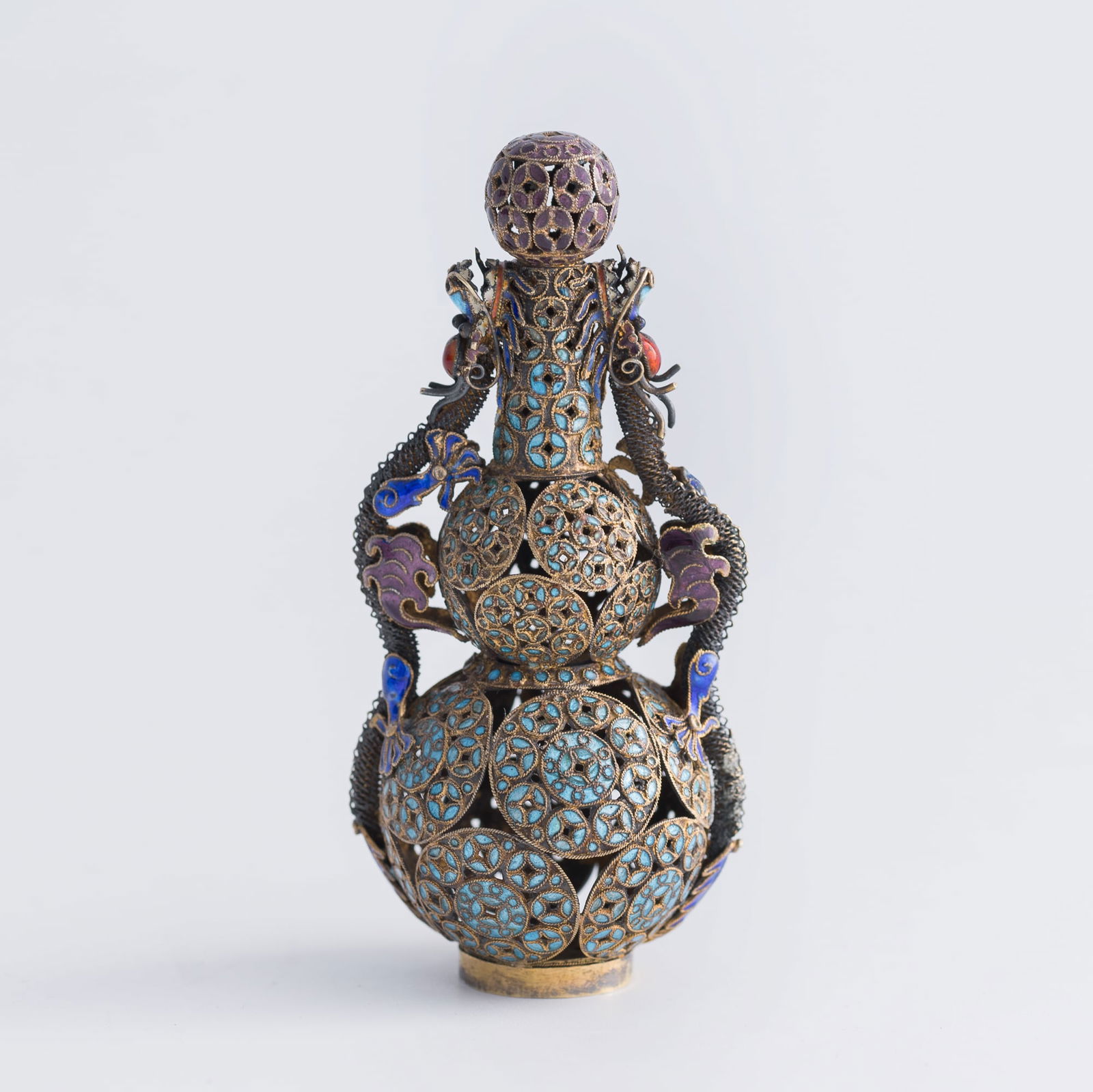 A Chinese silver enamel gourd-form snuff bottle, late 19th century (1 of 10)