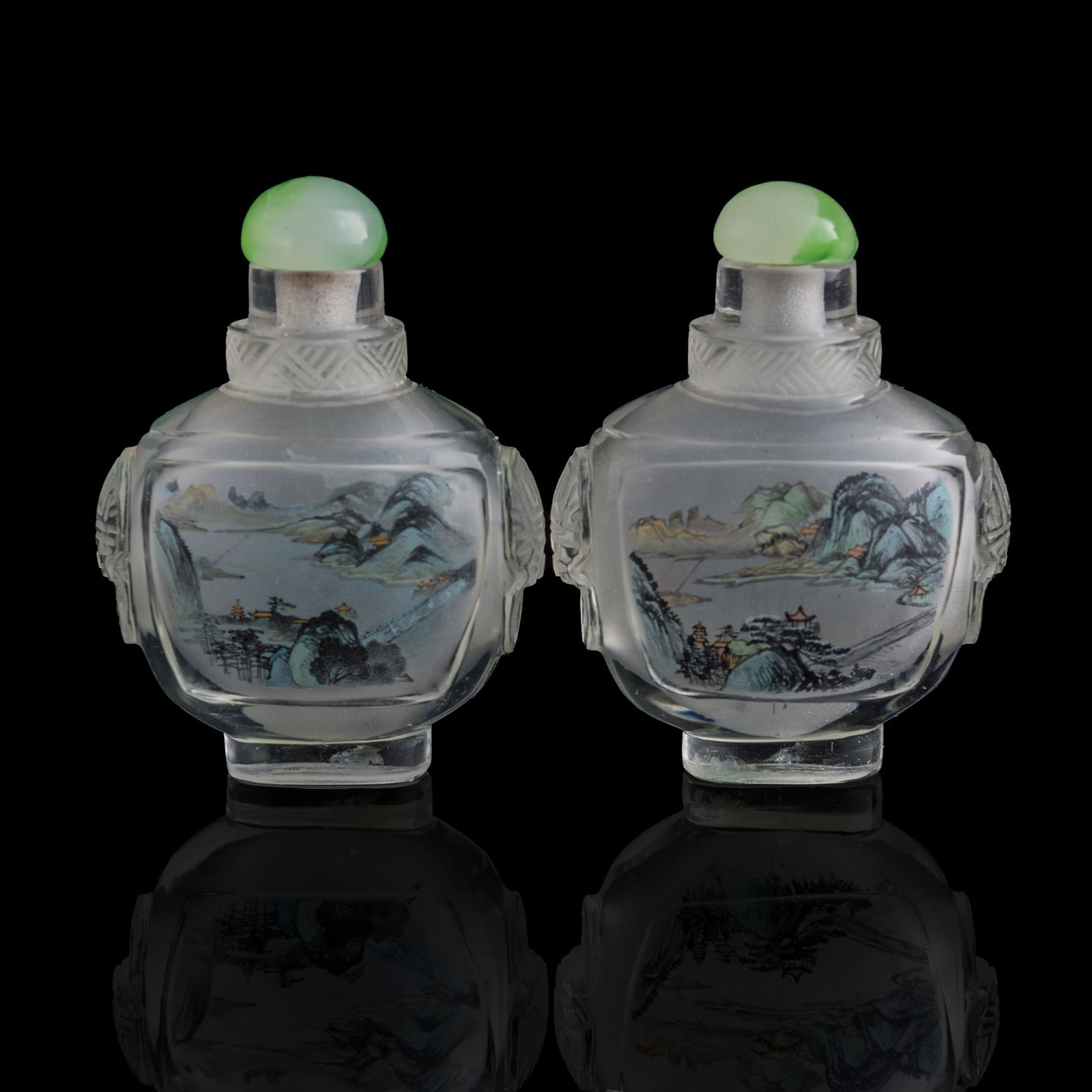 Two Chinese inside-painted 'landscape' snuff bottles, 1950s-1960s (1 of 9)