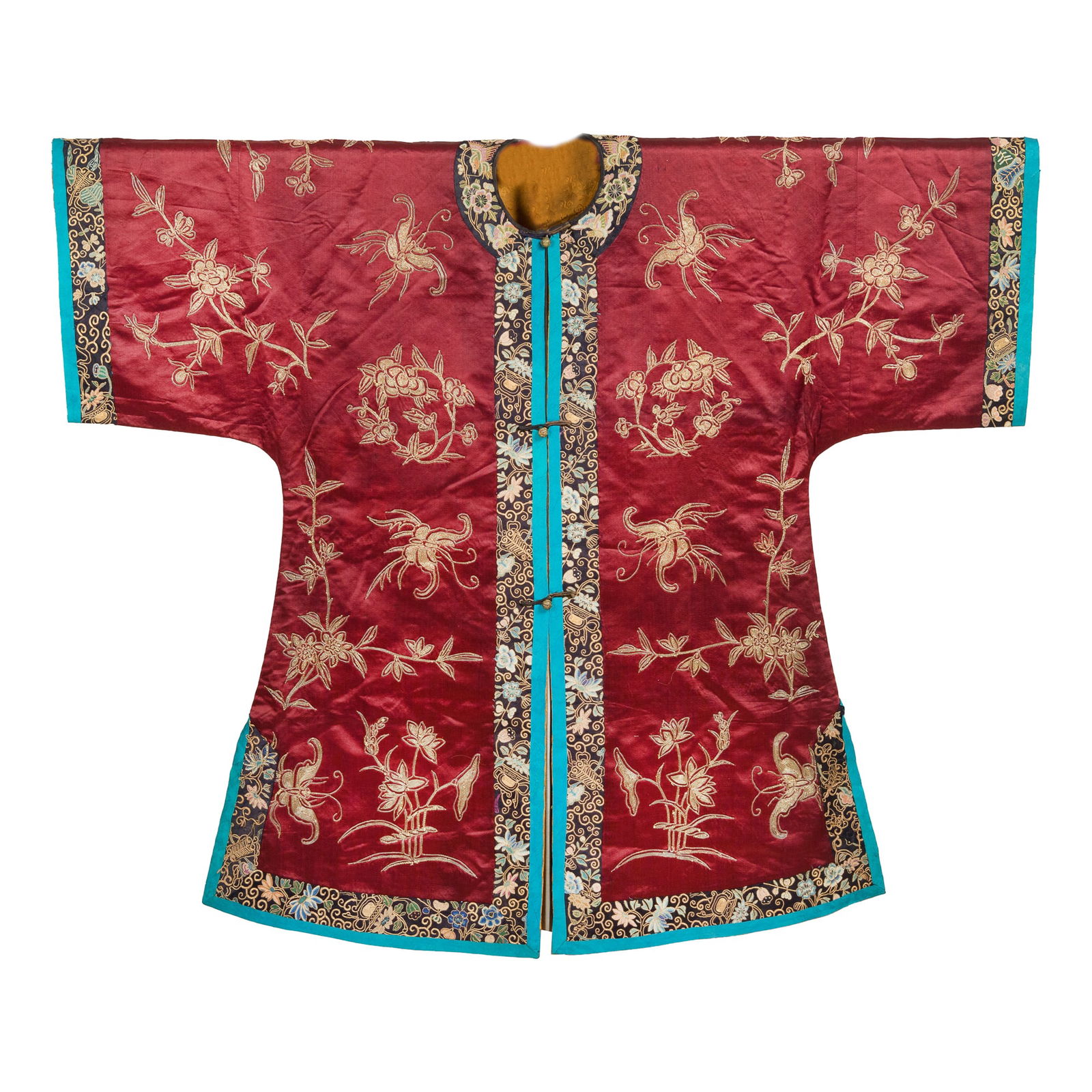 A Chinese red-ground embroidered lady's coat, 19th century (1 of 6)