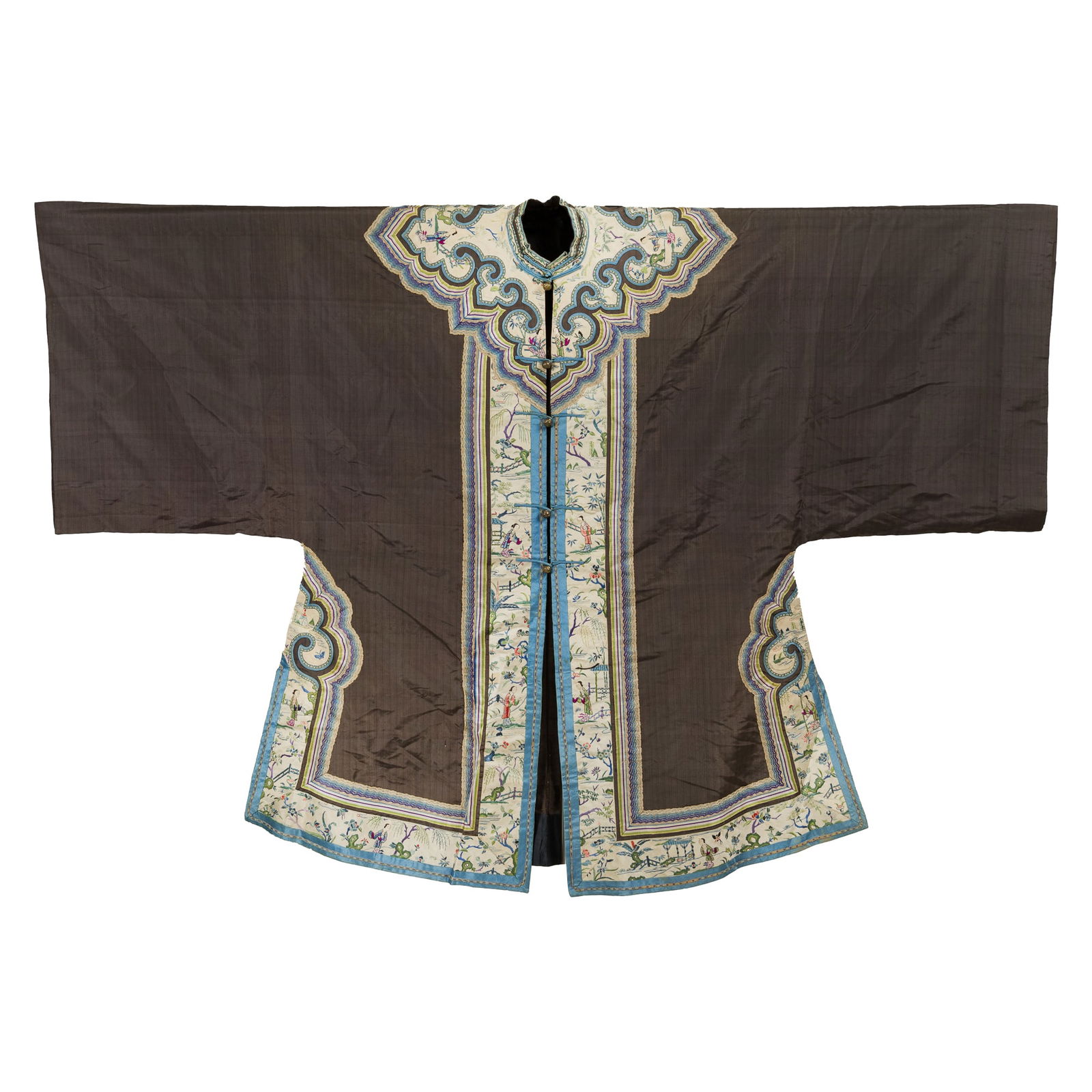 A Chinese black-ground embroidered lady's coat, 19th century (1 of 7)