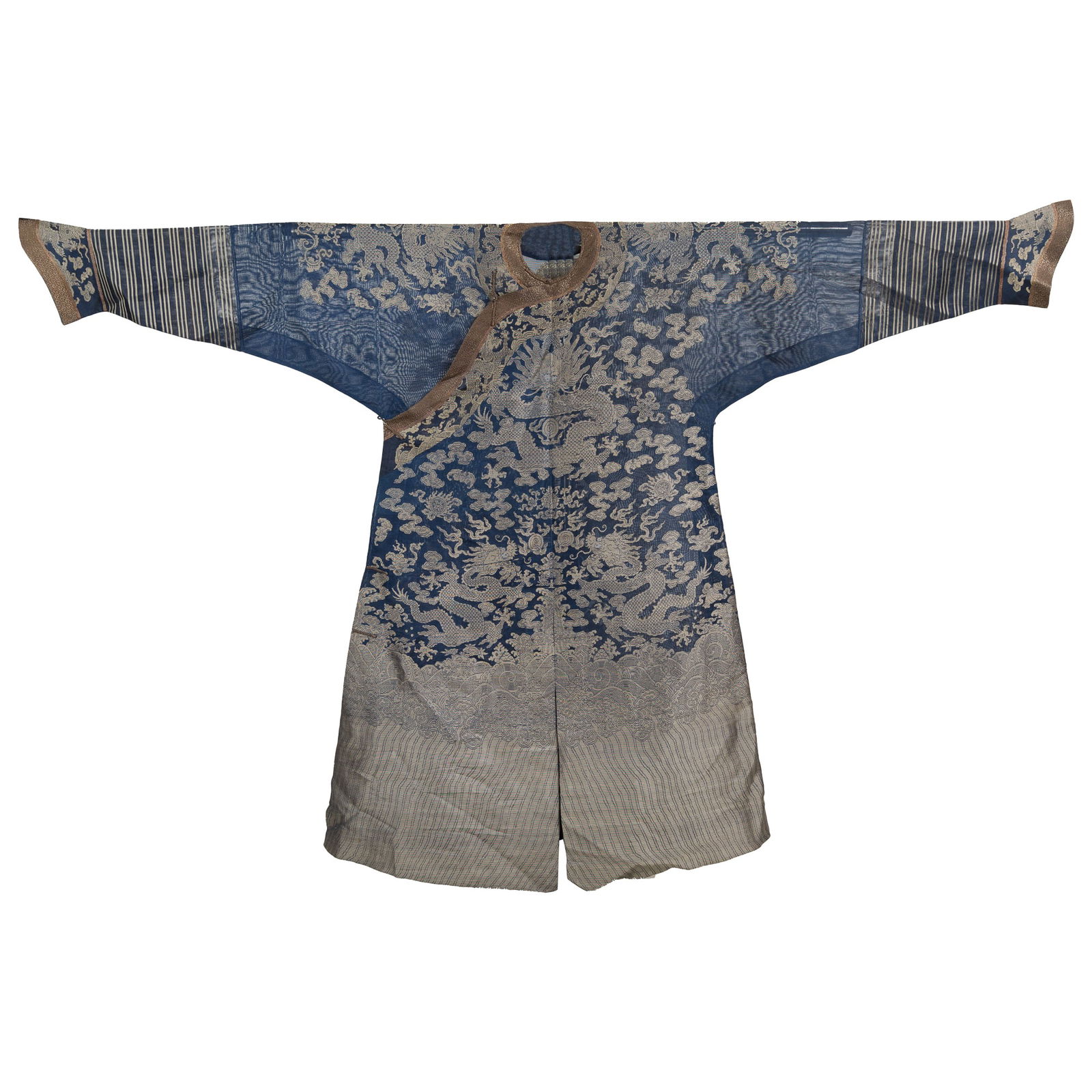 A Chinese dark-blue-ground silk gauze dragon robe, 19th century (1 of 7)