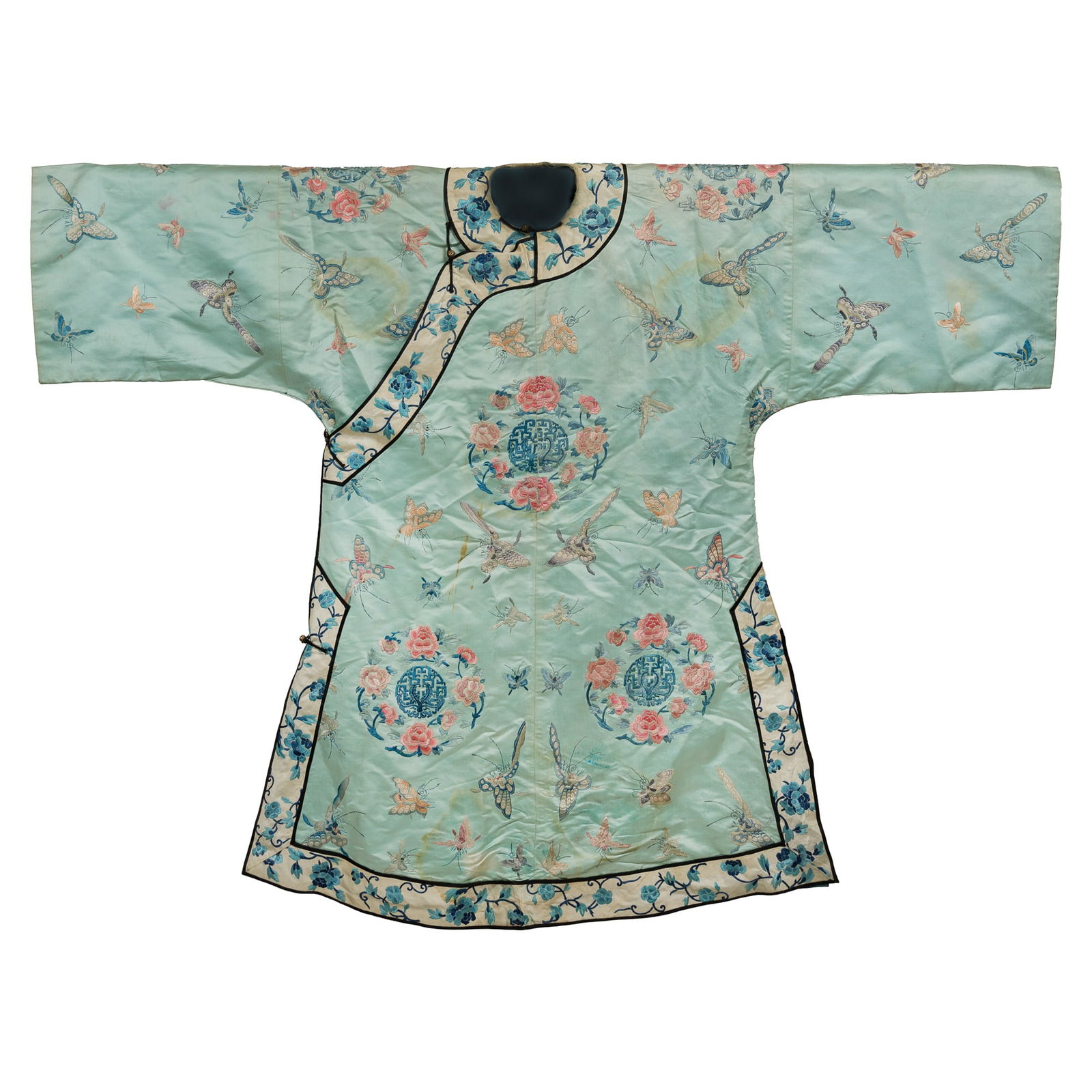 A Chinese blue-ground embroidered 'flowers and butterflies' lady's robe, 19th century (1 of 6)