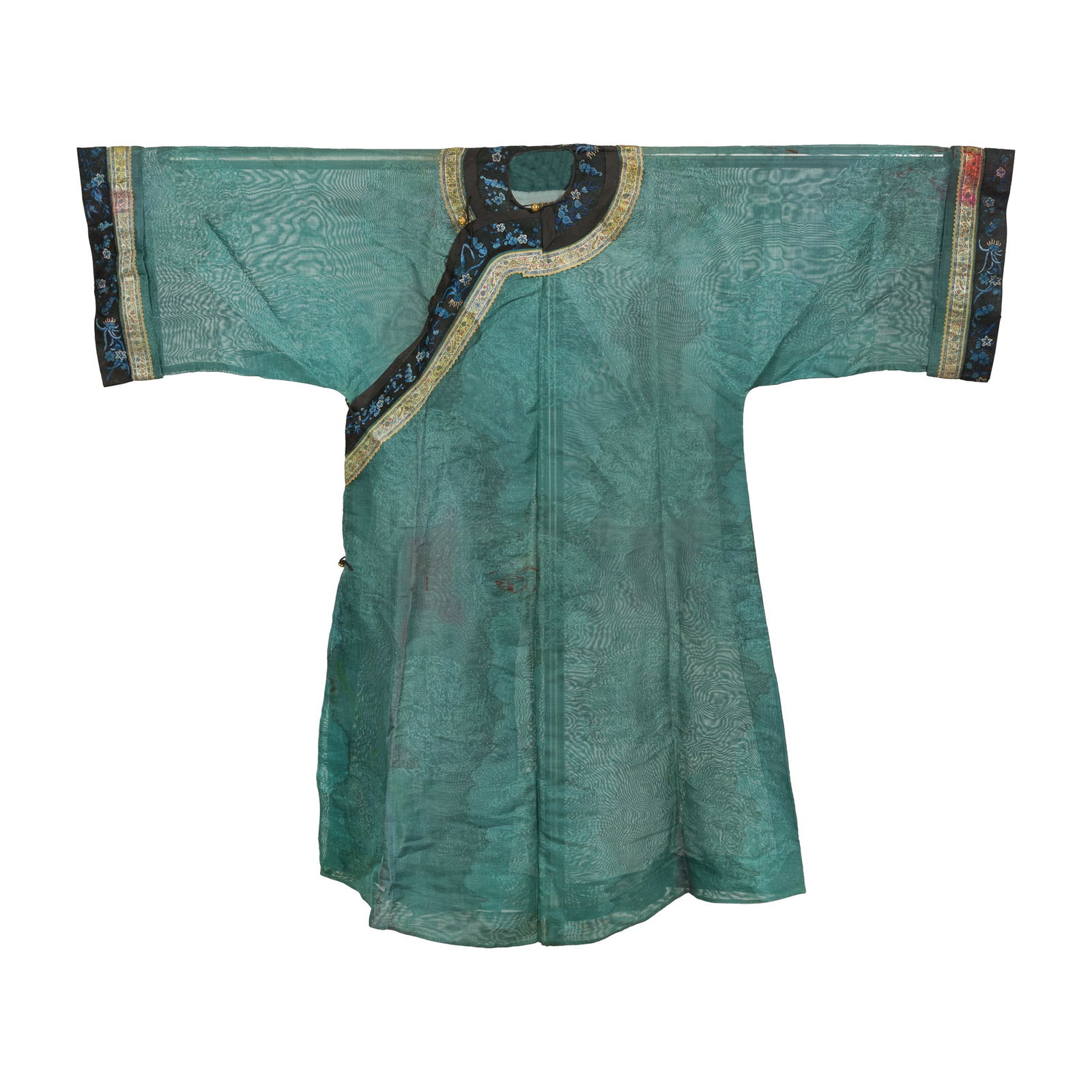 A Chinese blue-ground 'dragon roundel' silk gauze lady's robe, 19th century (1 of 5)