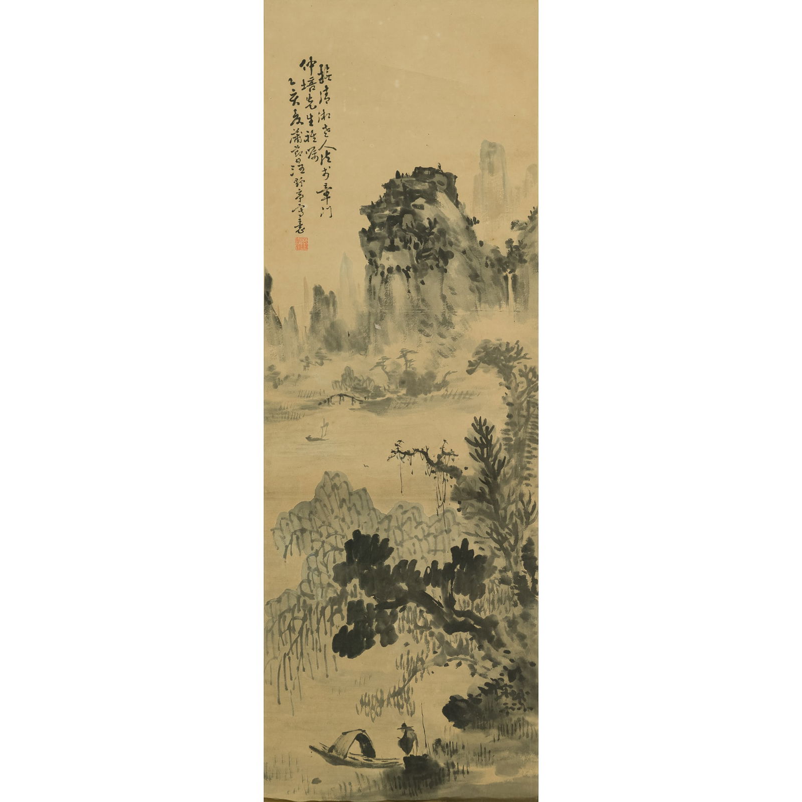 A Chinese landscape painting, by Wang Yeting (1884-1942): A Chinese landscape painting by Wang Yeting (1884-1942) With inscription, signature and one seal. Sight dimensions: H: 34 1/4, W: 11 1/2 in. (H: 87, W: 29.2 cm.) From Mr. Rogers, Wilmington, North Car