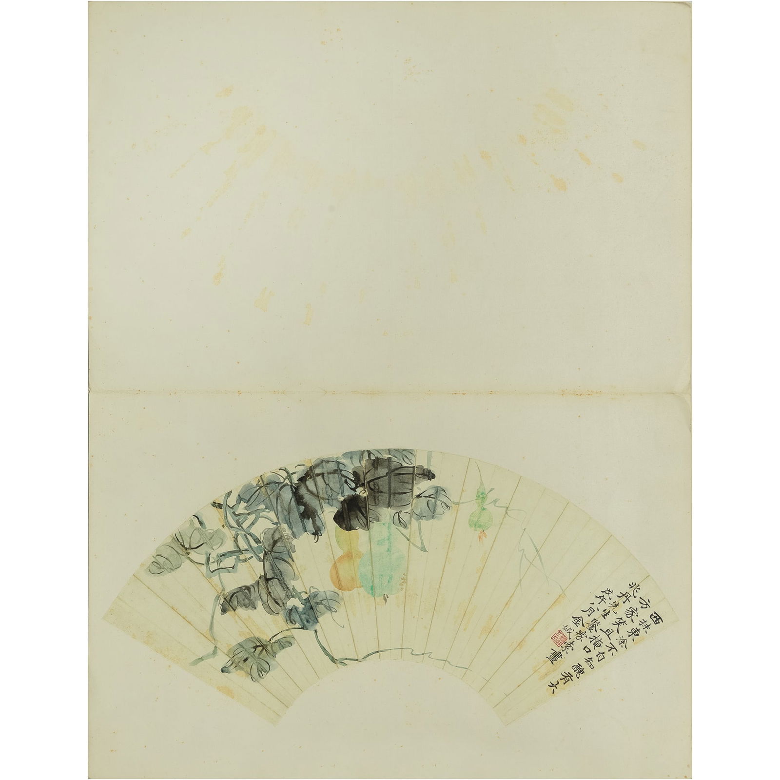 A Chinese fan painting of wisteria and gourd, by Jin Cheng (1878-1926) (1 of 7)