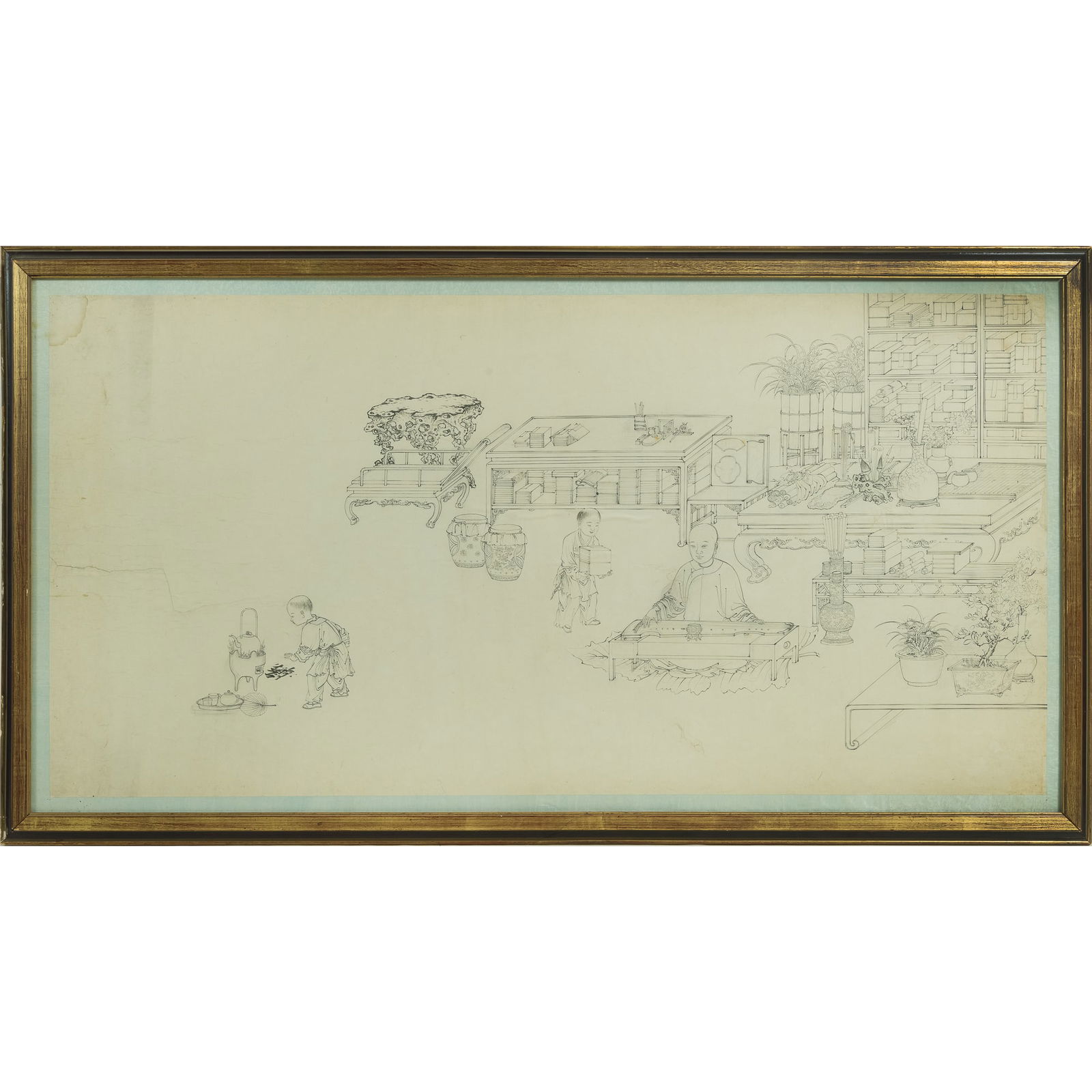 A Chinese line drawing of a scholarly studio (1 of 6)