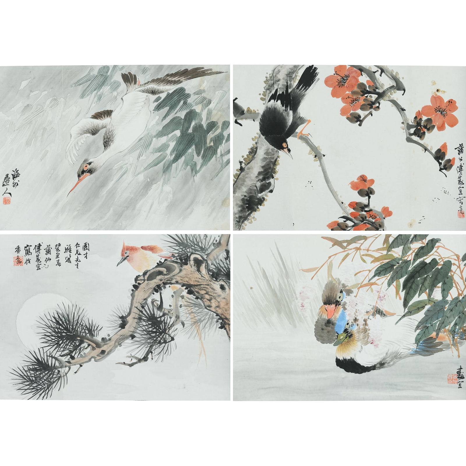 A set of four Chinese paintings of flower and bird, by Fu Shouyi (1873-1945) (1 of 17)