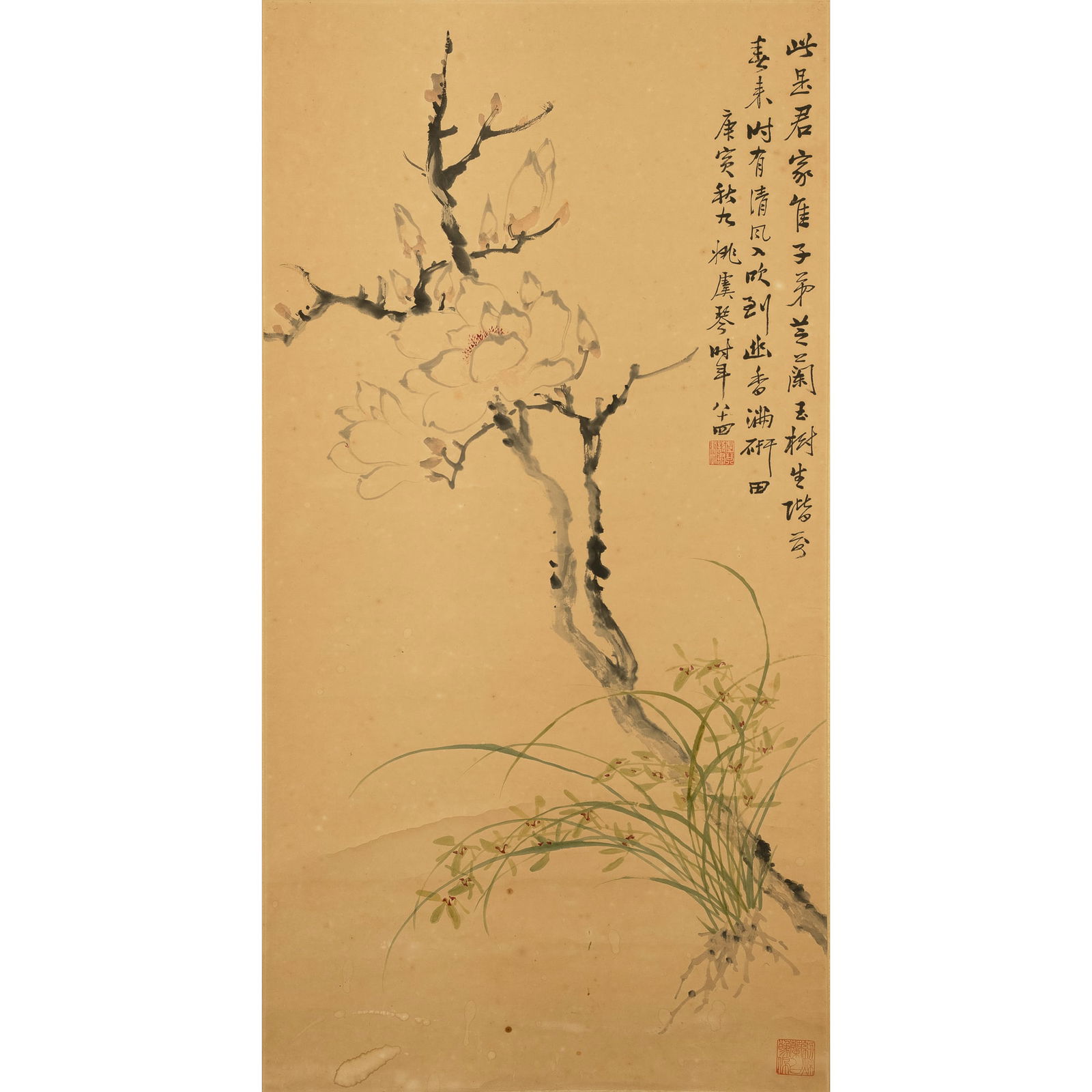 A Chinese painting of orchids and magnolia, by Yao Yuqin (1867-1961) (1 of 5)