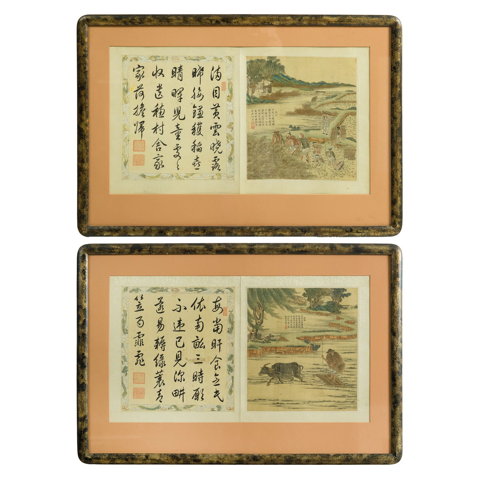 A pair of works after the Kangxi "pictures of tilling and weaving", Qing dynasty (1 of 12)