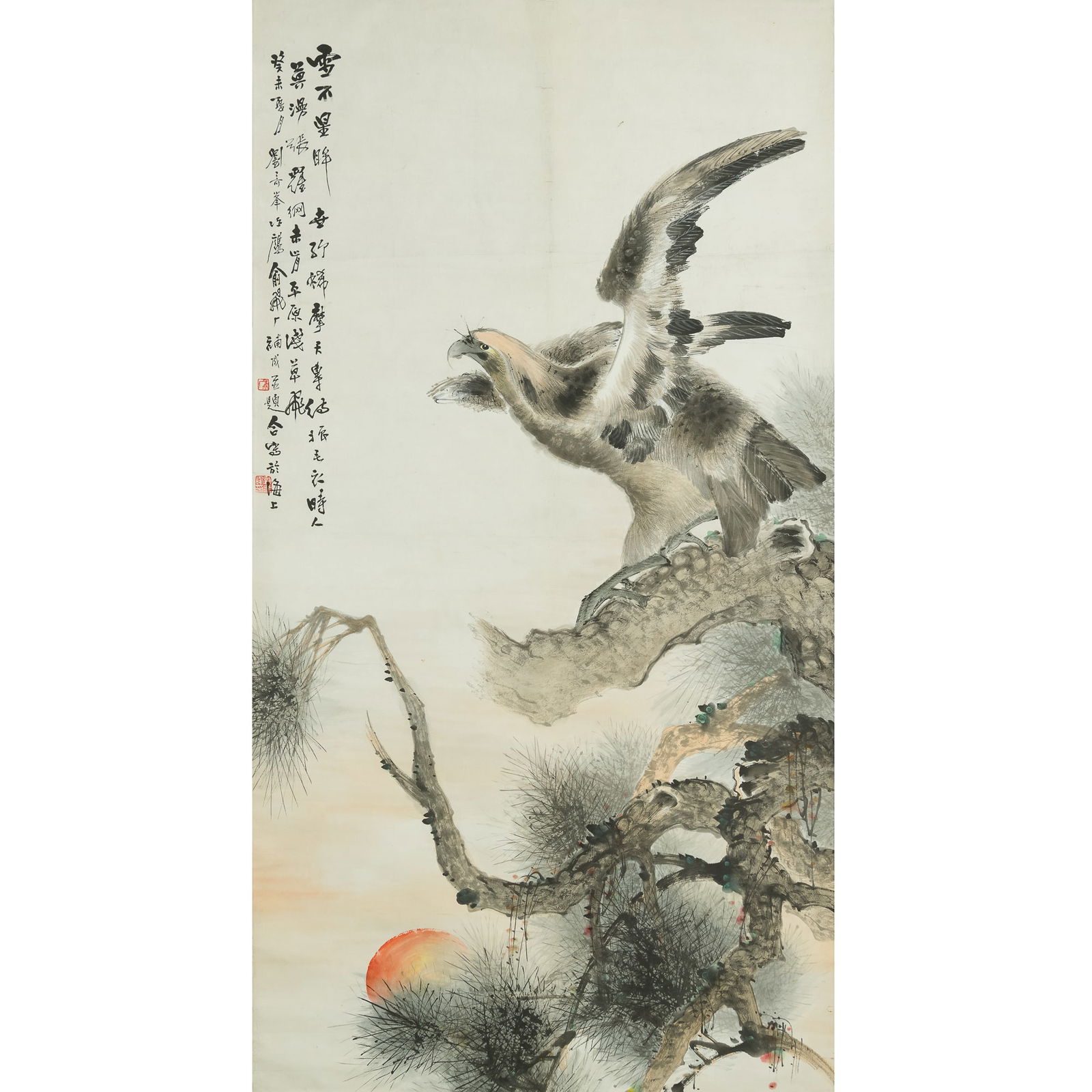 A Chinese painting of pine tree and eagle, by Liu Qingfeng and Yu Feichang (1 of 7)