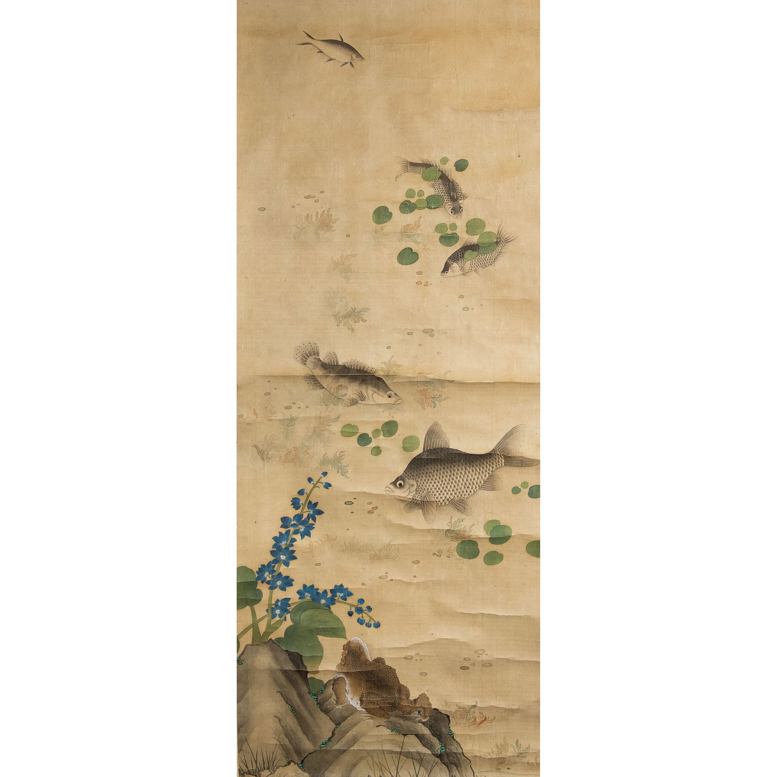 A Chinese painting of fish on silk (1 of 6)