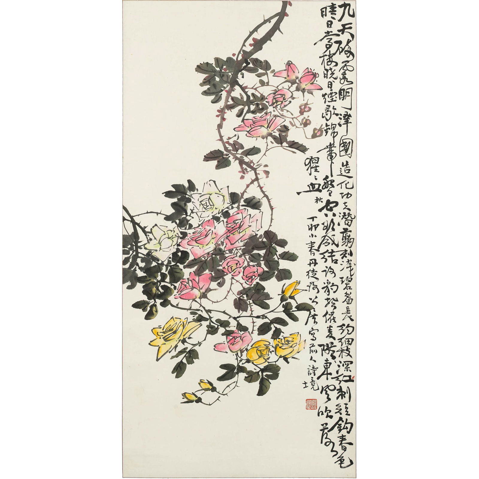 A Chinese painting of roses, by Xie Gongzhan (1885-1940) (1 of 5)